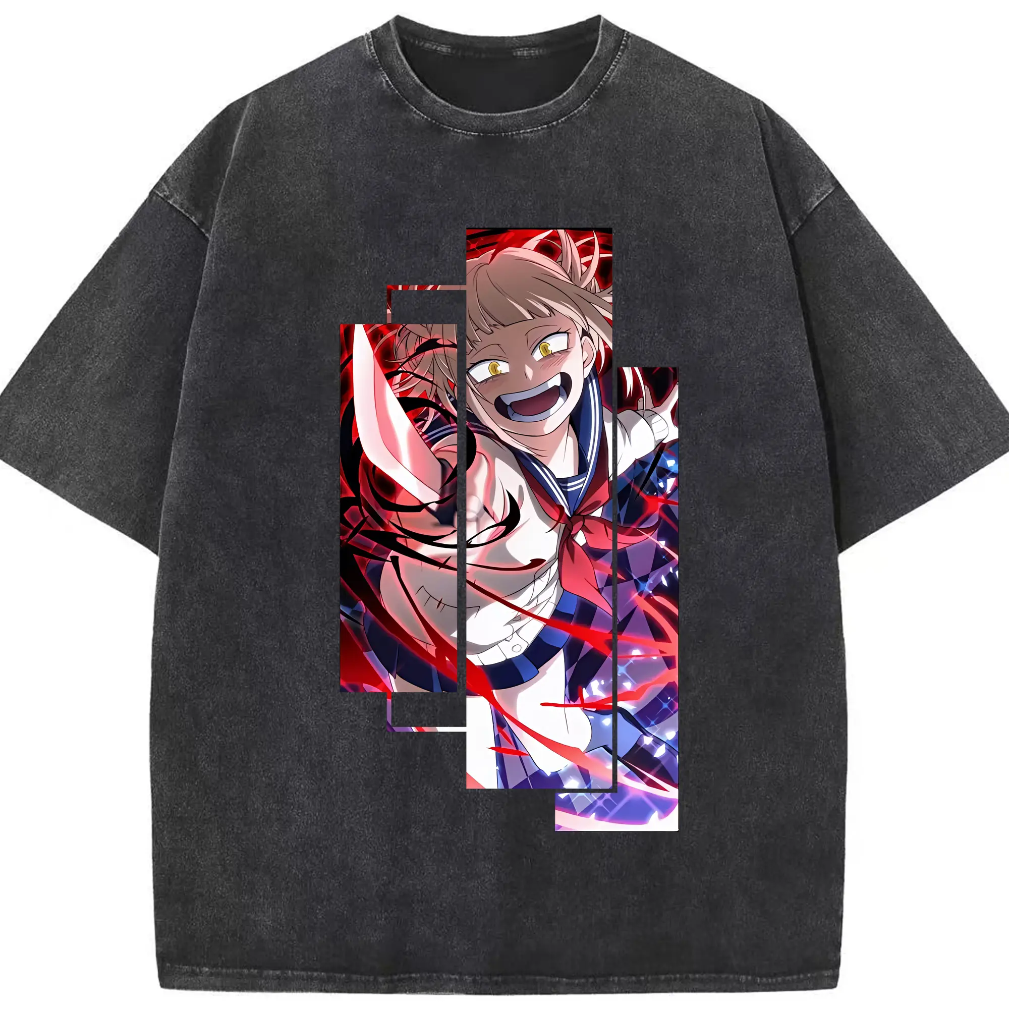 僕のヒーローアカデミア グッズ,トガヒミコ - 綿100％ ヴィンテージ風 半袖Tシャツ ・ フロントプリント ・ 柔らか肌触り ・ 通気性 快適 ・ スポーツ カジュアル 外出用