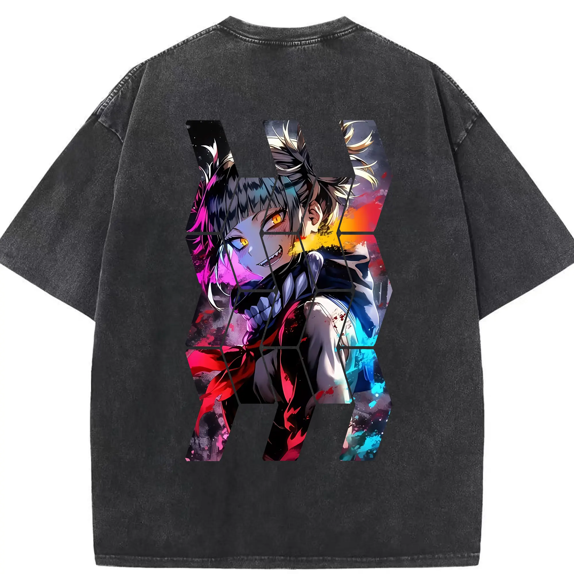 僕のヒーローアカデミア グッズ,トガヒミコ - 綿100％ ヴィンテージ風 半袖Tシャツ ・ 背面プリント ・ 柔らか肌触り ・ 通気性 快適 ・ スポーツ カジュアル 外出用