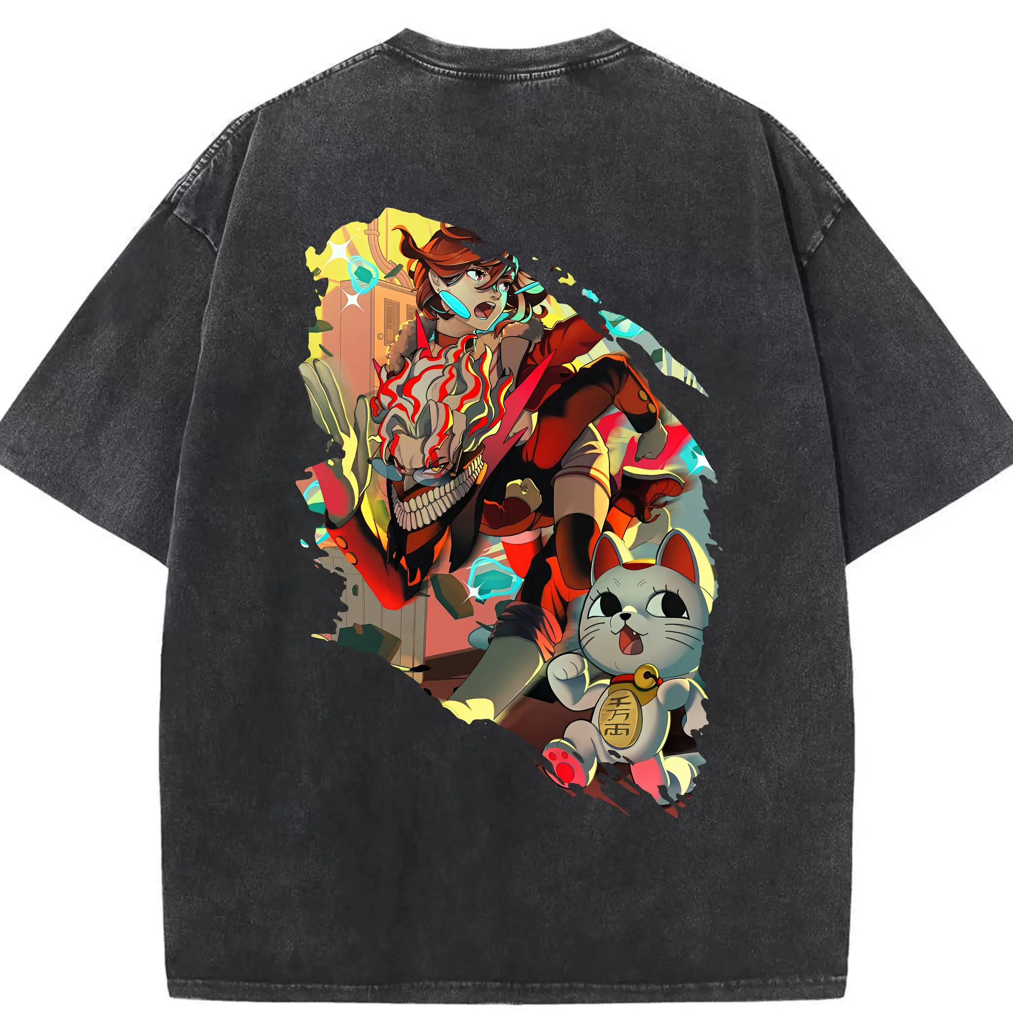 ダンダダン グッズ,綾瀬桃 - 綿100％ ヴィンテージ風 半袖Tシャツ ・ 背面プリント ・ 柔らか肌触り ・ 通気性 快適 ・ スポーツ カジュアル 外出用