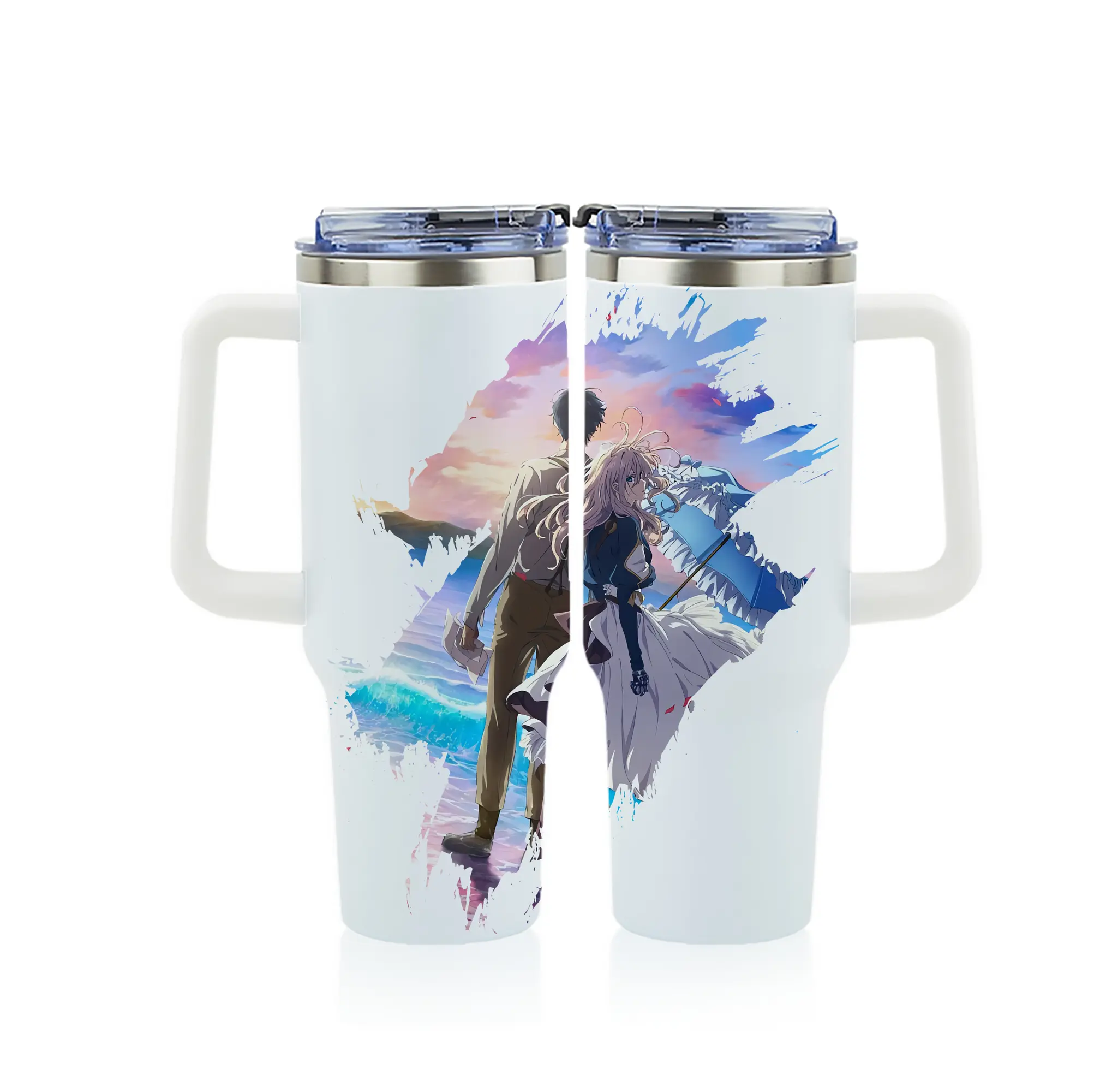 ヴァイオレット・エヴァーガーデン グッズ,ヴァイオレット・エヴァーガーデン - 1200mL フルプリント車用タンブラー ・ 304ステンレス 内側 ・ 201ステンレス 外側 ・ 保温 保冷 ・ 通勤 ドライブ アウトドア用