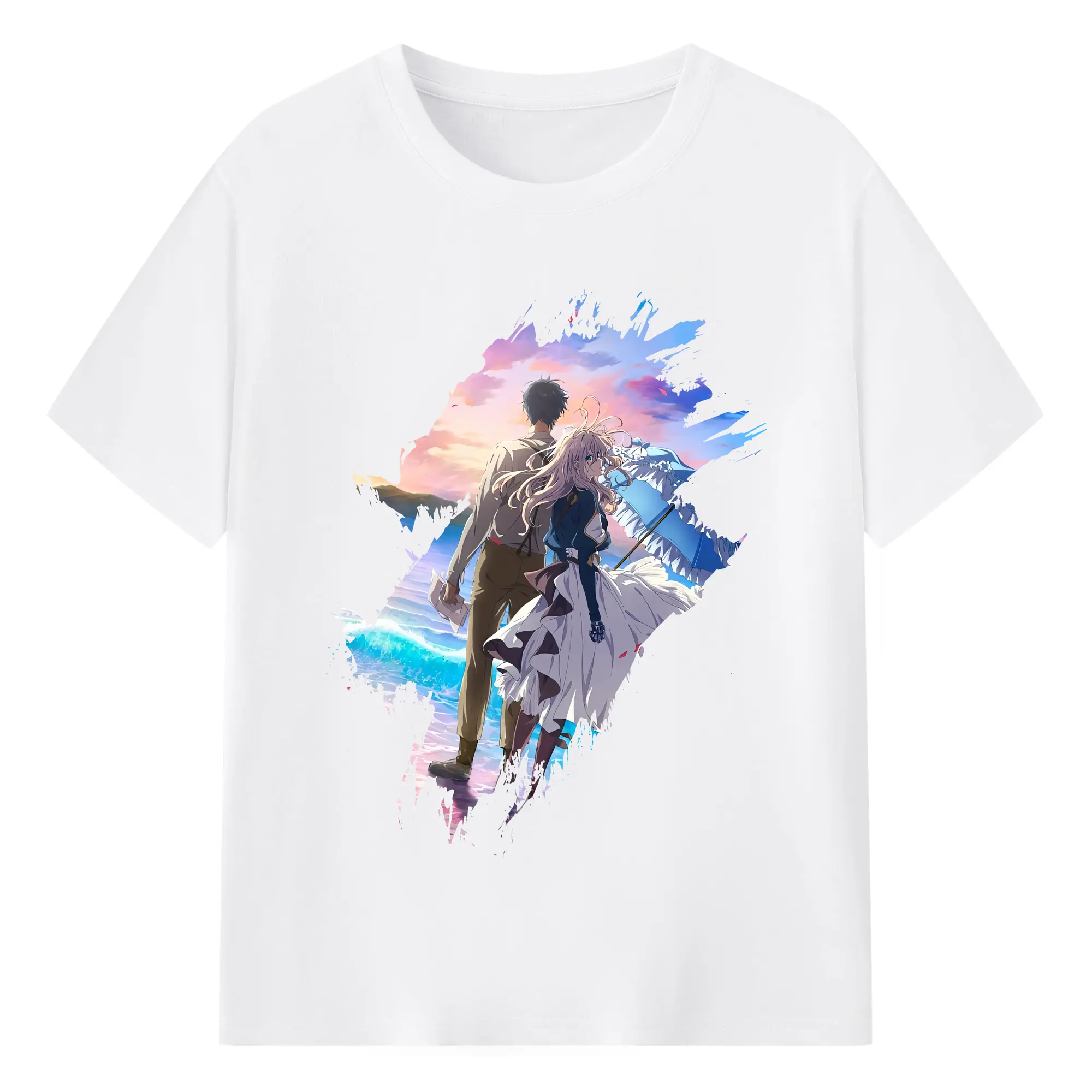 ヴァイオレット・エヴァーガーデン グッズ,ヴァイオレット・エヴァーガーデン - 綿100％ 半袖Tシャツ ・ フロントプリント ・ 快適 通気性 ・ 日常使い 散歩 スポーツ用