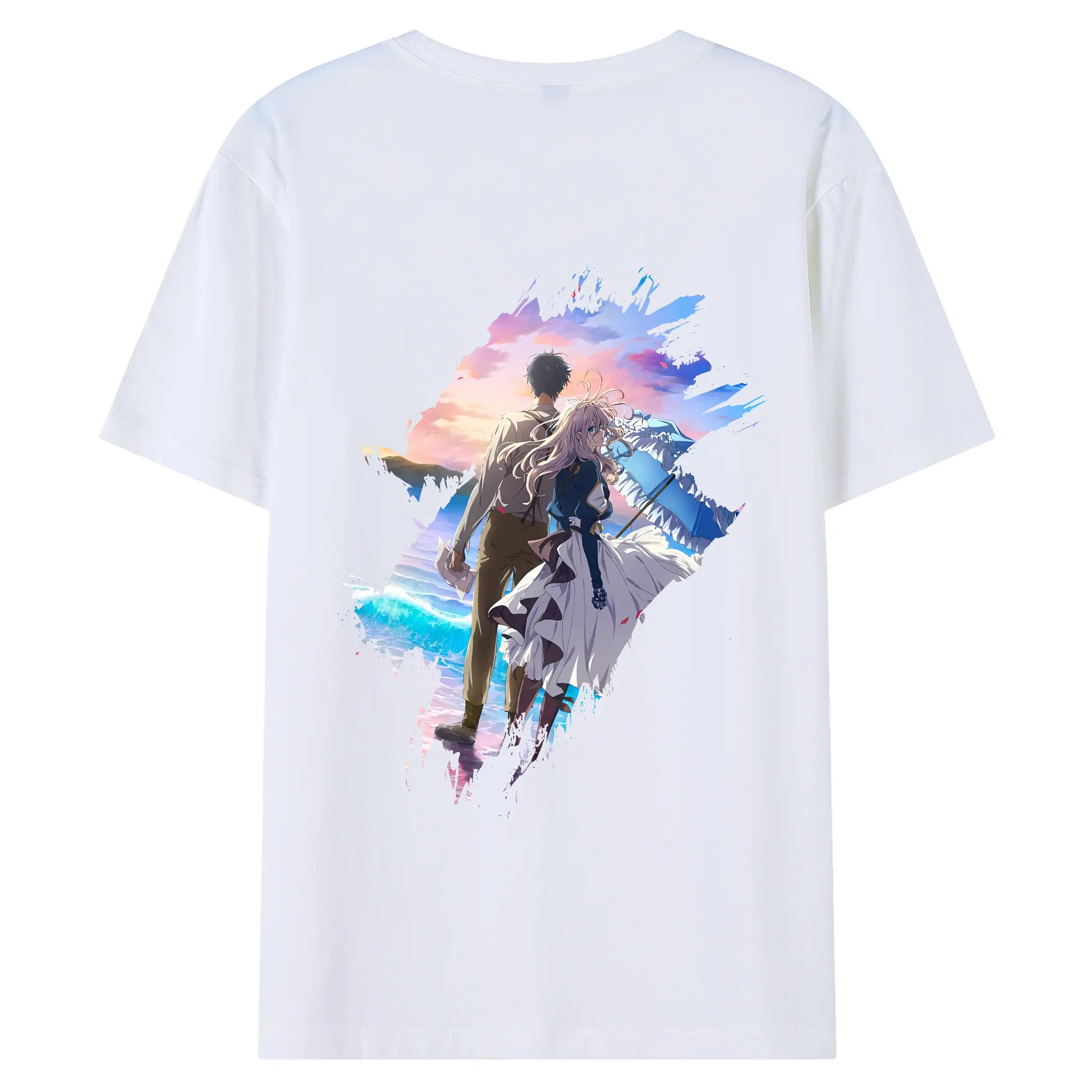 ヴァイオレット・エヴァーガーデン グッズ,ヴァイオレット・エヴァーガーデン - 綿100％ 半袖Tシャツ ・ バックプリント ・ 快適 通気性 ・ 日常使い 散歩 スポーツ用