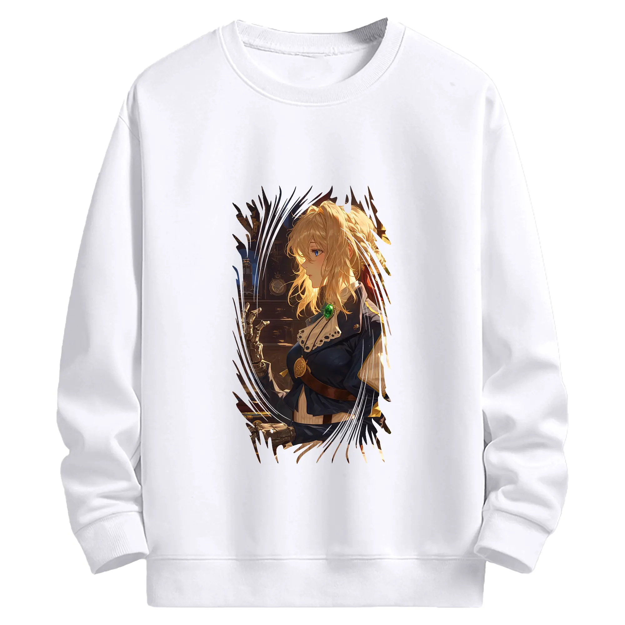 ヴァイオレット・エヴァーガーデン グッズ,ヴァイオレット・エヴァーガーデン - 高品質 クルーネック スウェット ・ コットン59％ ポリエステル41％ ・ ユニセックス 長袖 トレーナー ・ カジュアル デイリー スポーツ 散歩用