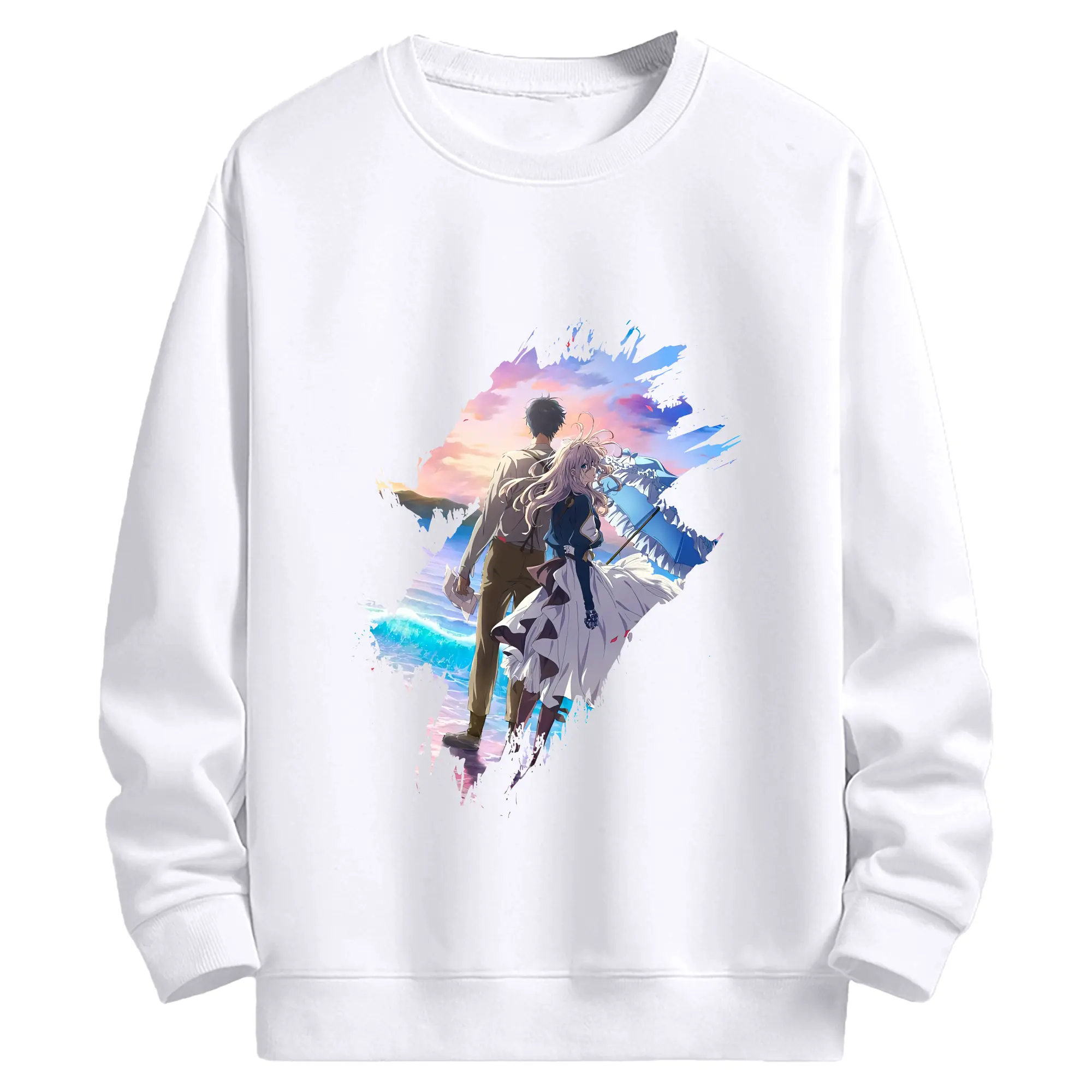 ヴァイオレット・エヴァーガーデン グッズ,ヴァイオレット・エヴァーガーデン - 高品質 クルーネック スウェット ・ コットン59％ ポリエステル41％ ・ ユニセックス 長袖 トレーナー ・ カジュアル デイリー スポーツ 散歩用