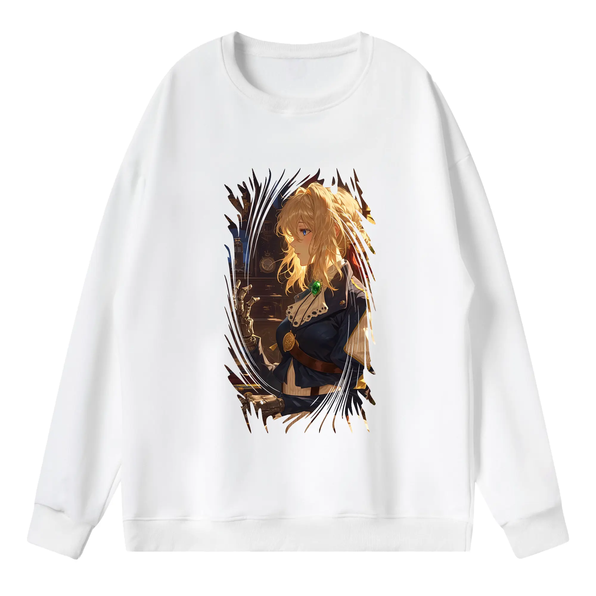 ヴァイオレット・エヴァーガーデン グッズ,ヴァイオレット・エヴァーガーデン - 薄手 クルーネック スウェット 裏毛260g · ポリエステル 春秋向け カジュアル 男女兼用 · トレーナー デイリー スポーツ 散歩に最適