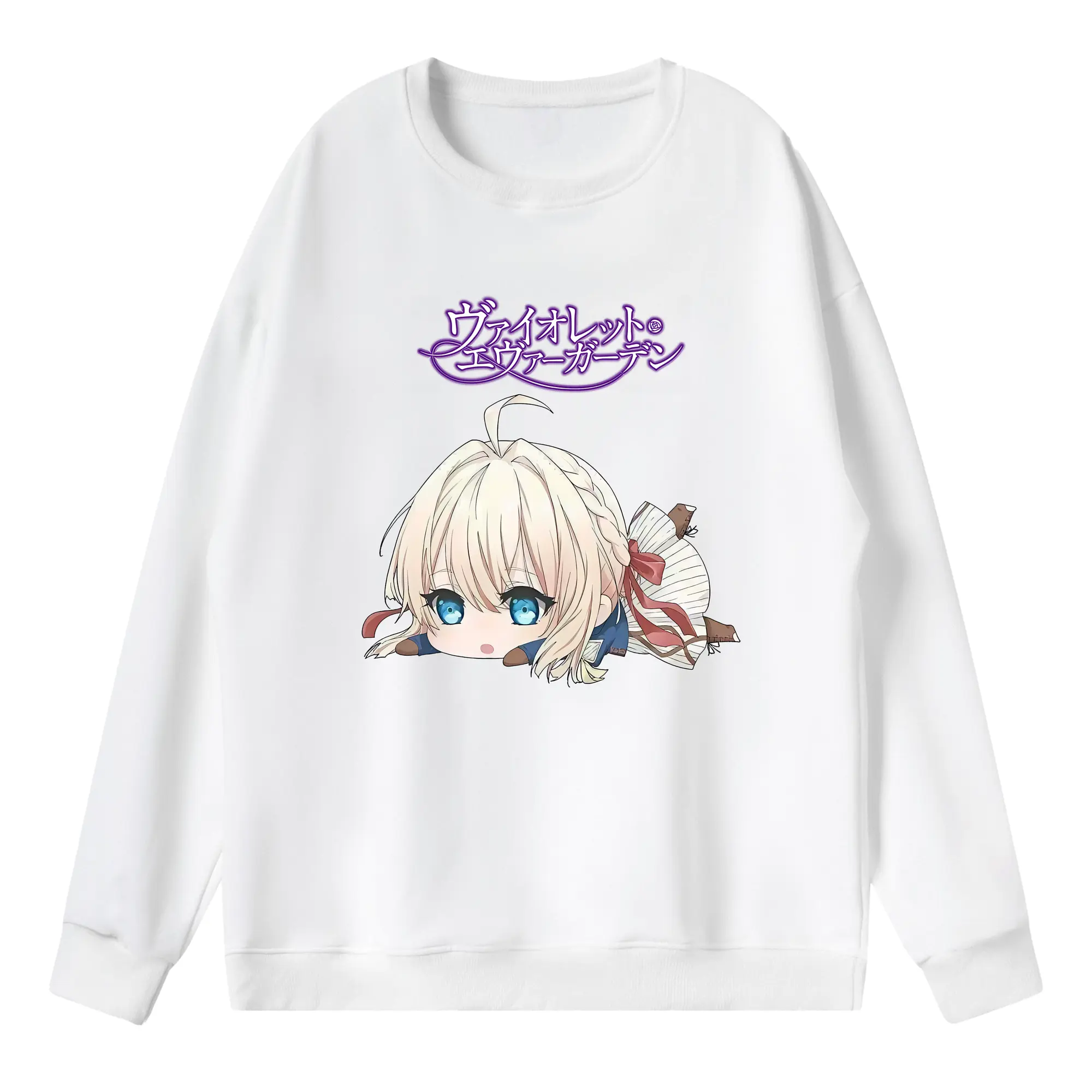 ヴァイオレット・エヴァーガーデン グッズ,ヴァイオレット・エヴァーガーデン - 薄手 クルーネック スウェット 裏毛260g · ポリエステル 春秋向け カジュアル 男女兼用 · トレーナー デイリー スポーツ 散歩に最適