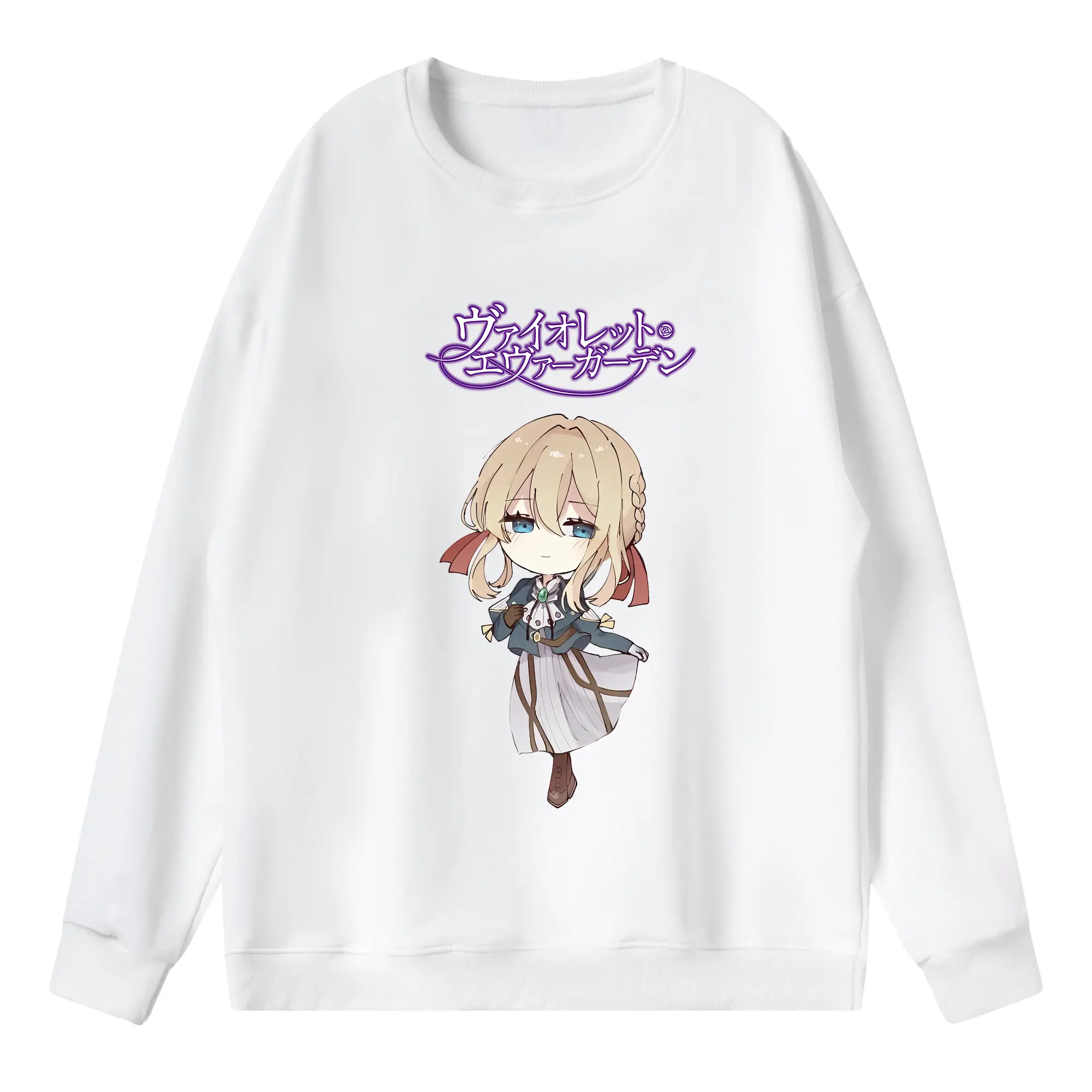 ヴァイオレット・エヴァーガーデン グッズ,ヴァイオレット・エヴァーガーデン - 薄手 クルーネック スウェット 裏毛260g · ポリエステル 春秋向け カジュアル 男女兼用 · トレーナー デイリー スポーツ 散歩に最適