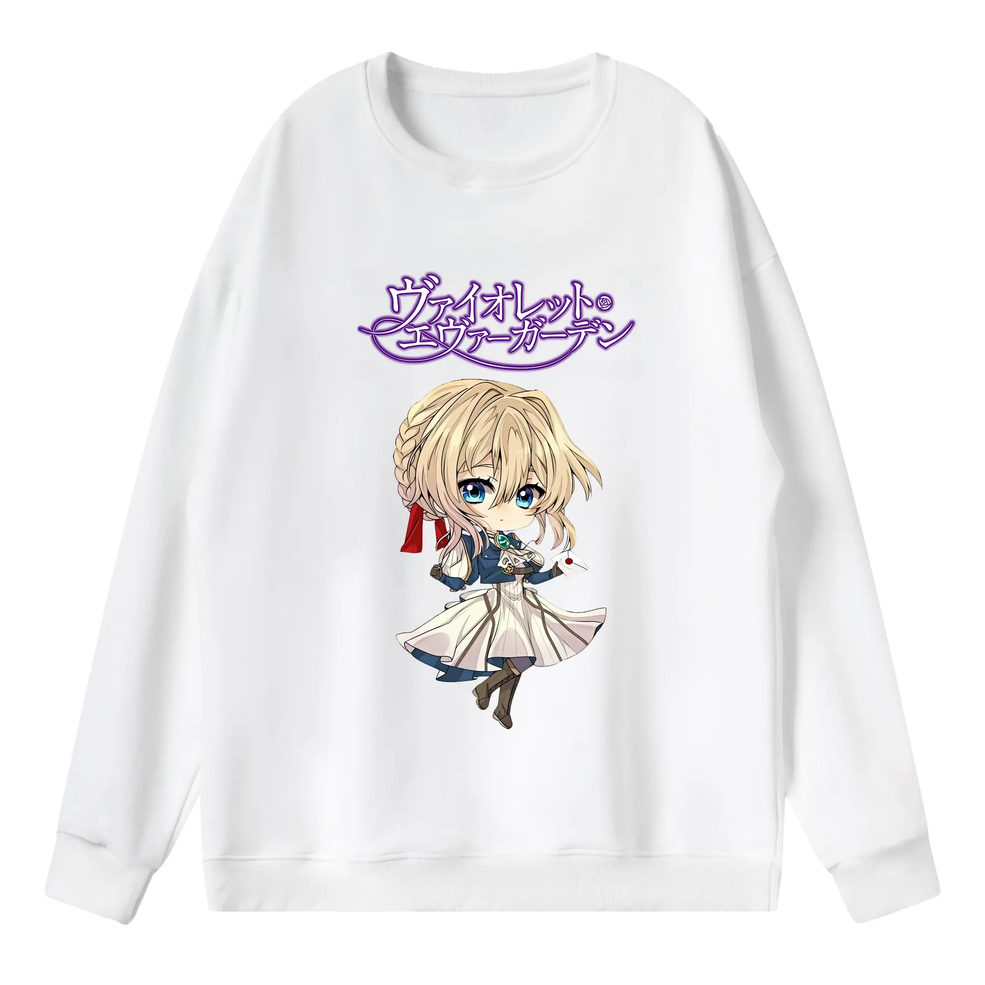 ヴァイオレット・エヴァーガーデン グッズ,ヴァイオレット・エヴァーガーデン - 薄手 クルーネック スウェット 裏毛260g · ポリエステル 春秋向け カジュアル 男女兼用 · トレーナー デイリー スポーツ 散歩に最適