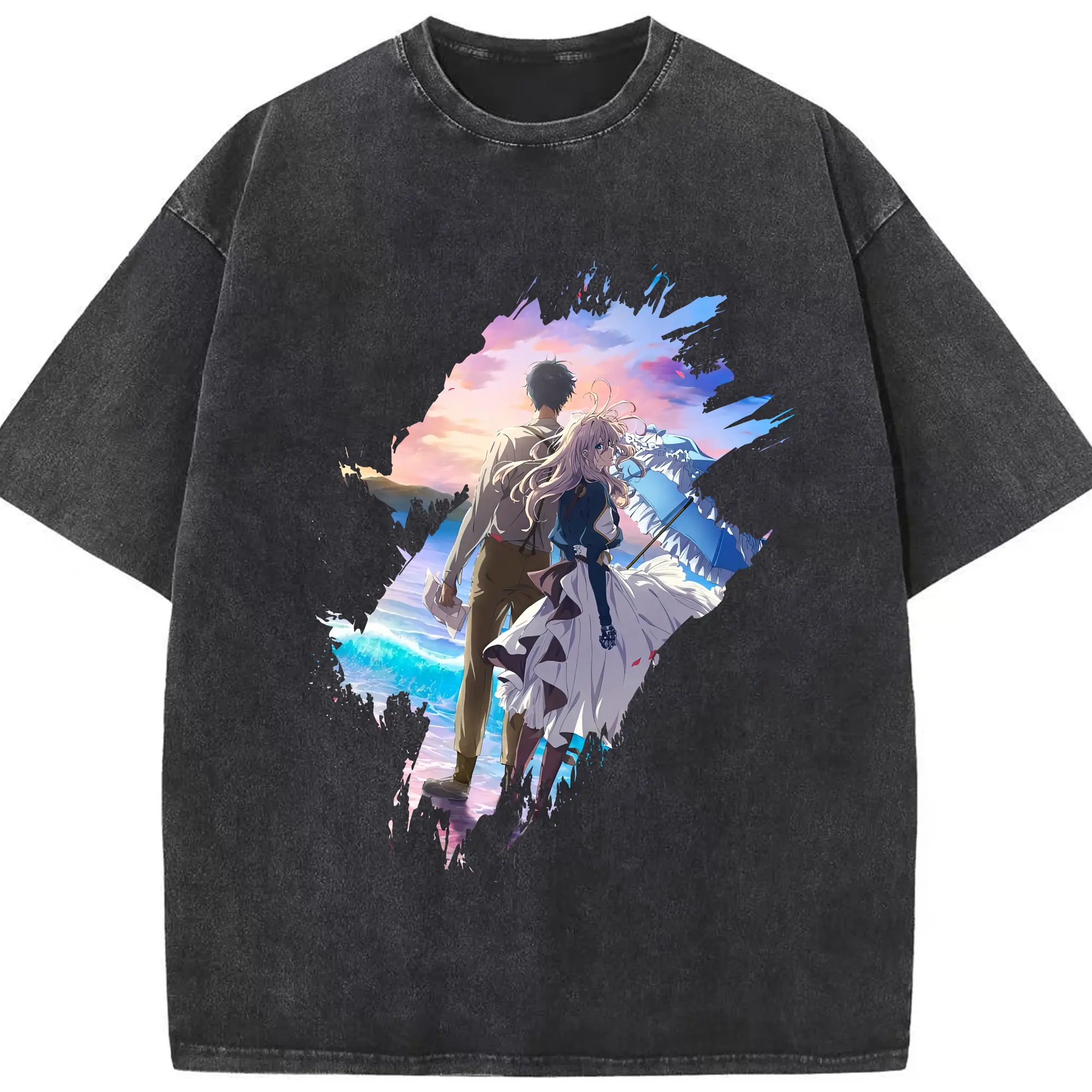 ヴァイオレット・エヴァーガーデン グッズ,ヴァイオレット・エヴァーガーデン - 綿100％ ヴィンテージ風 半袖Tシャツ ・ フロントプリント ・ 柔らか肌触り ・ 通気性 快適 ・ スポーツ カジュアル 外出用