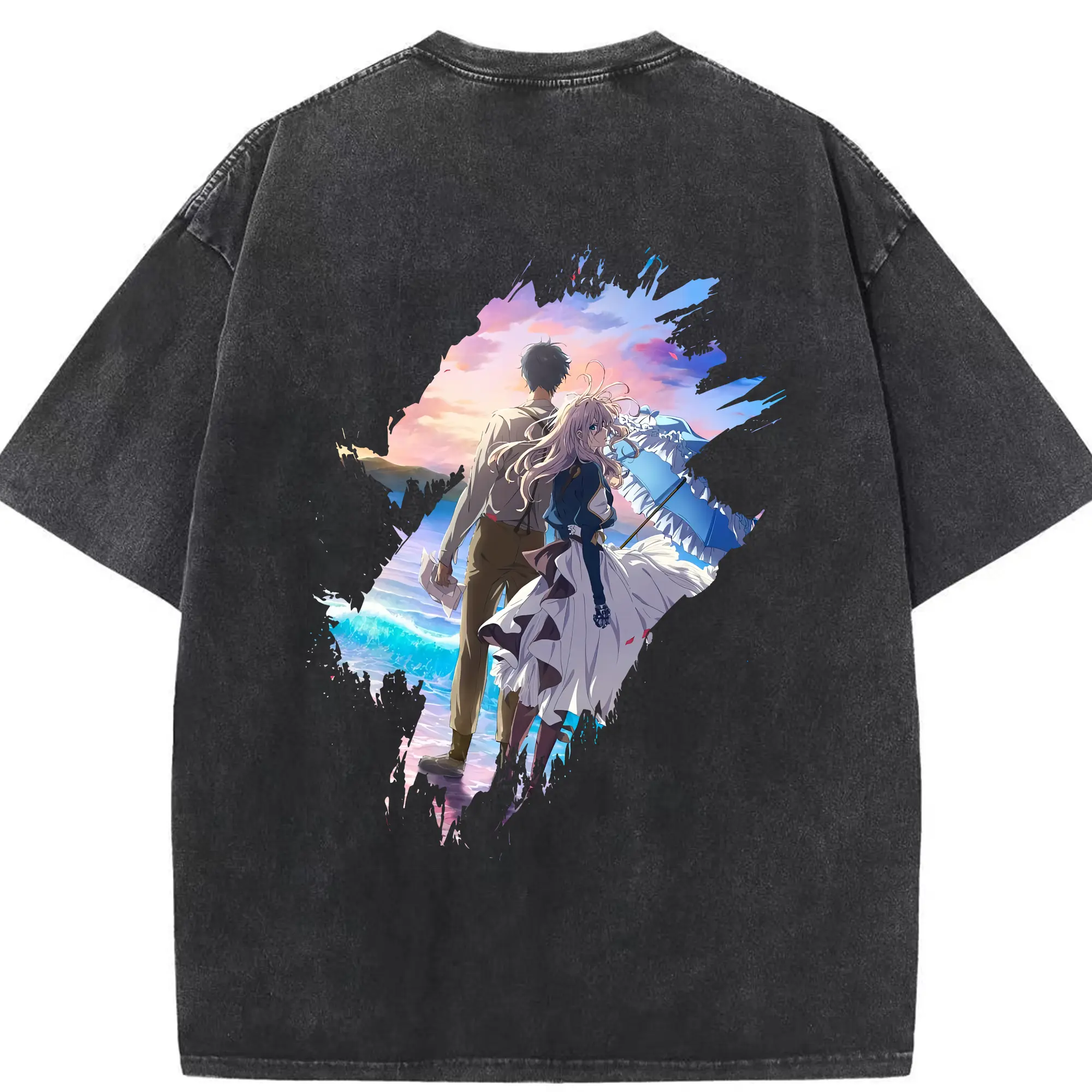 ヴァイオレット・エヴァーガーデン グッズ,ヴァイオレット・エヴァーガーデン - 綿100％ ヴィンテージ風 半袖Tシャツ ・ 背面プリント ・ 柔らか肌触り ・ 通気性 快適 ・ スポーツ カジュアル 外出用