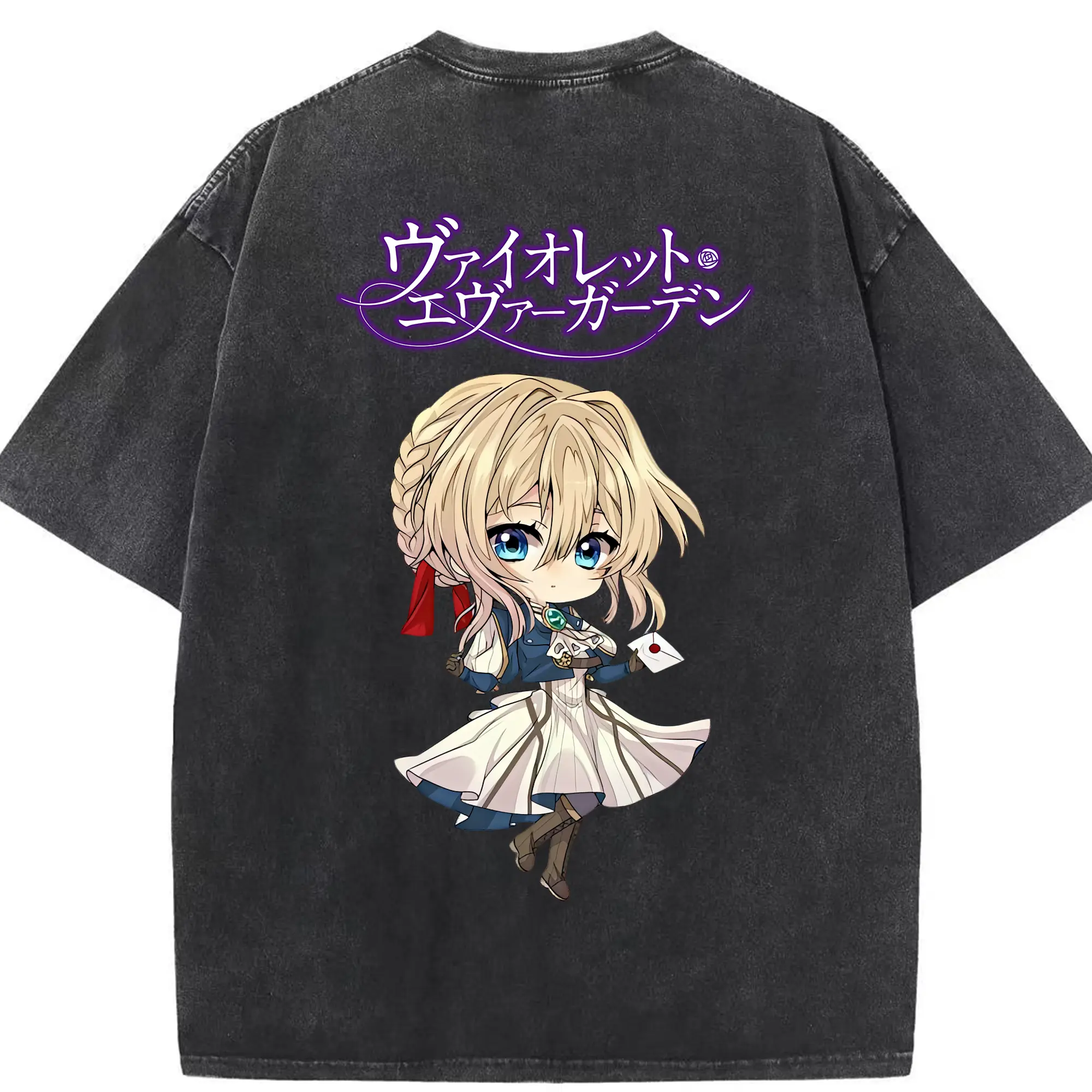 ヴァイオレット・エヴァーガーデン グッズ,ヴァイオレット・エヴァーガーデン - 綿100％ ヴィンテージ風 半袖Tシャツ ・ 背面プリント ・ 柔らか肌触り ・ 通気性 快適 ・ スポーツ カジュアル 外出用