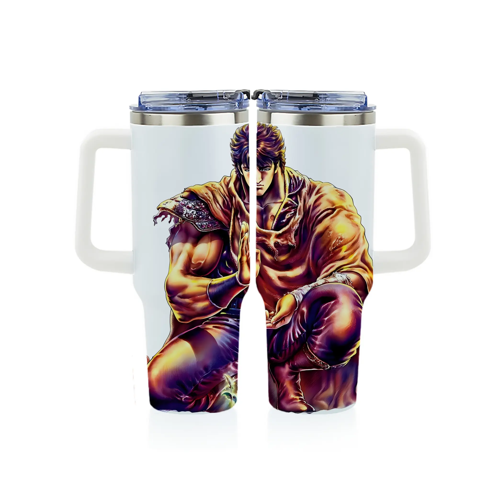 北斗の拳 グッズ,ケンシロウ - 1200mL フルプリント車用タンブラー ・ 304ステンレス 内側 ・ 201ステンレス 外側 ・ 保温 保冷 ・ 通勤 ドライブ アウトドア用