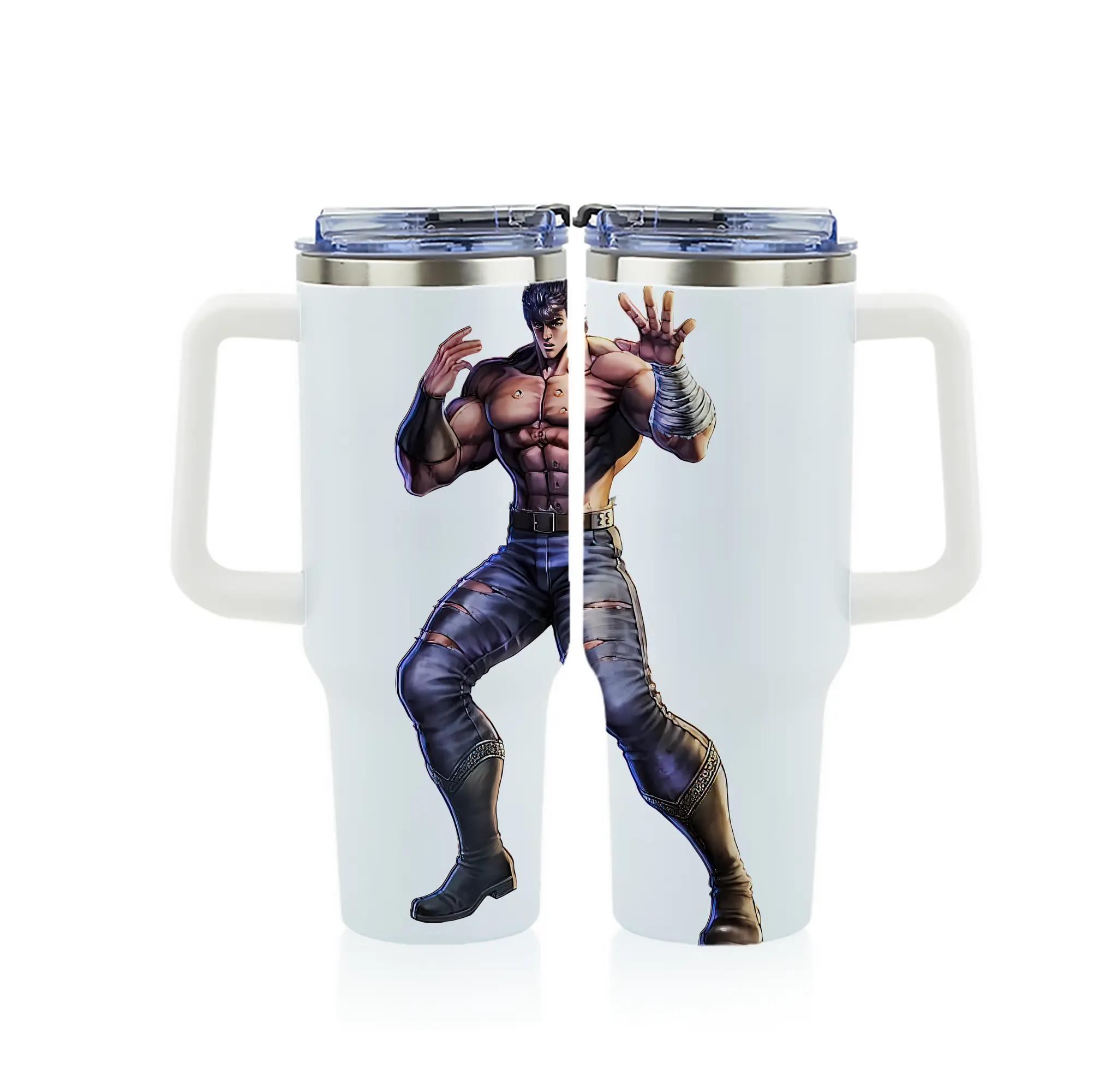 北斗の拳 グッズ,ケンシロウ - 1200mL フルプリント車用タンブラー ・ 304ステンレス 内側 ・ 201ステンレス 外側 ・ 保温 保冷 ・ 通勤 ドライブ アウトドア用