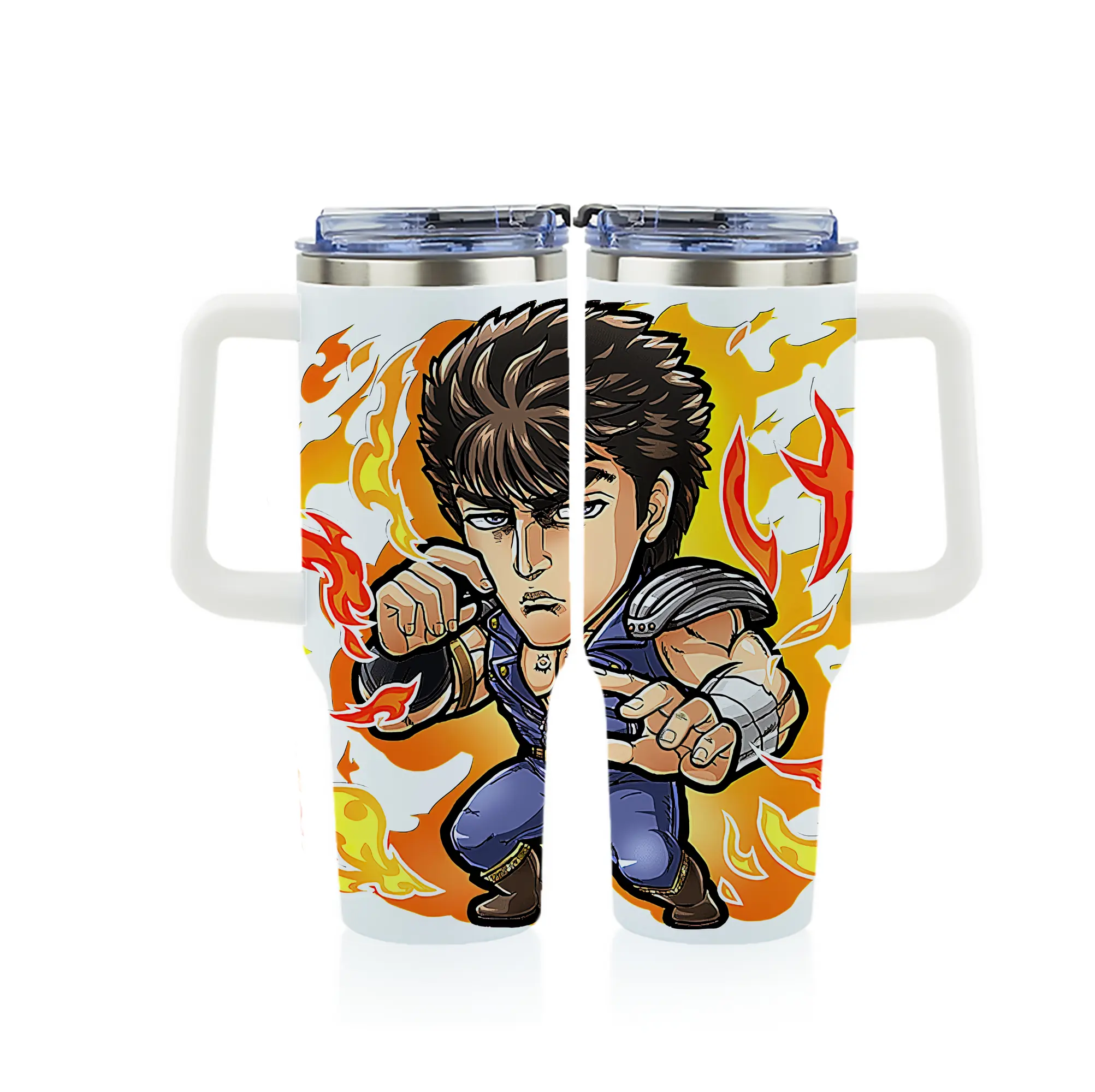 北斗の拳 グッズ,ケンシロウ - 1200mL フルプリント車用タンブラー ・ 304ステンレス 内側 ・ 201ステンレス 外側 ・ 保温 保冷 ・ 通勤 ドライブ アウトドア用