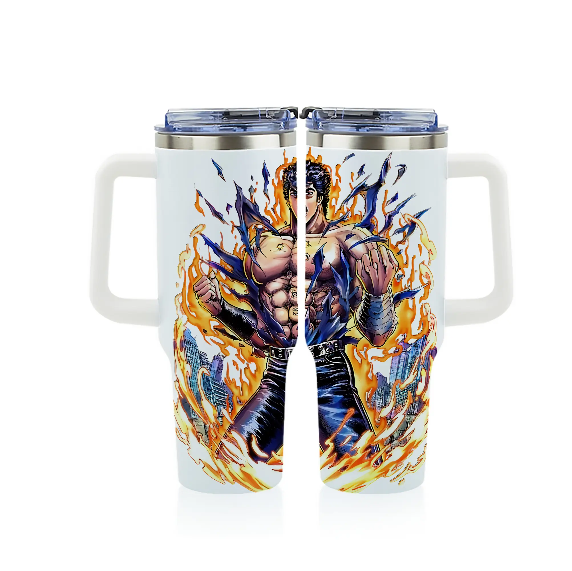 北斗の拳 グッズ,ケンシロウ - 1200mL フルプリント車用タンブラー ・ 304ステンレス 内側 ・ 201ステンレス 外側 ・ 保温 保冷 ・ 通勤 ドライブ アウトドア用