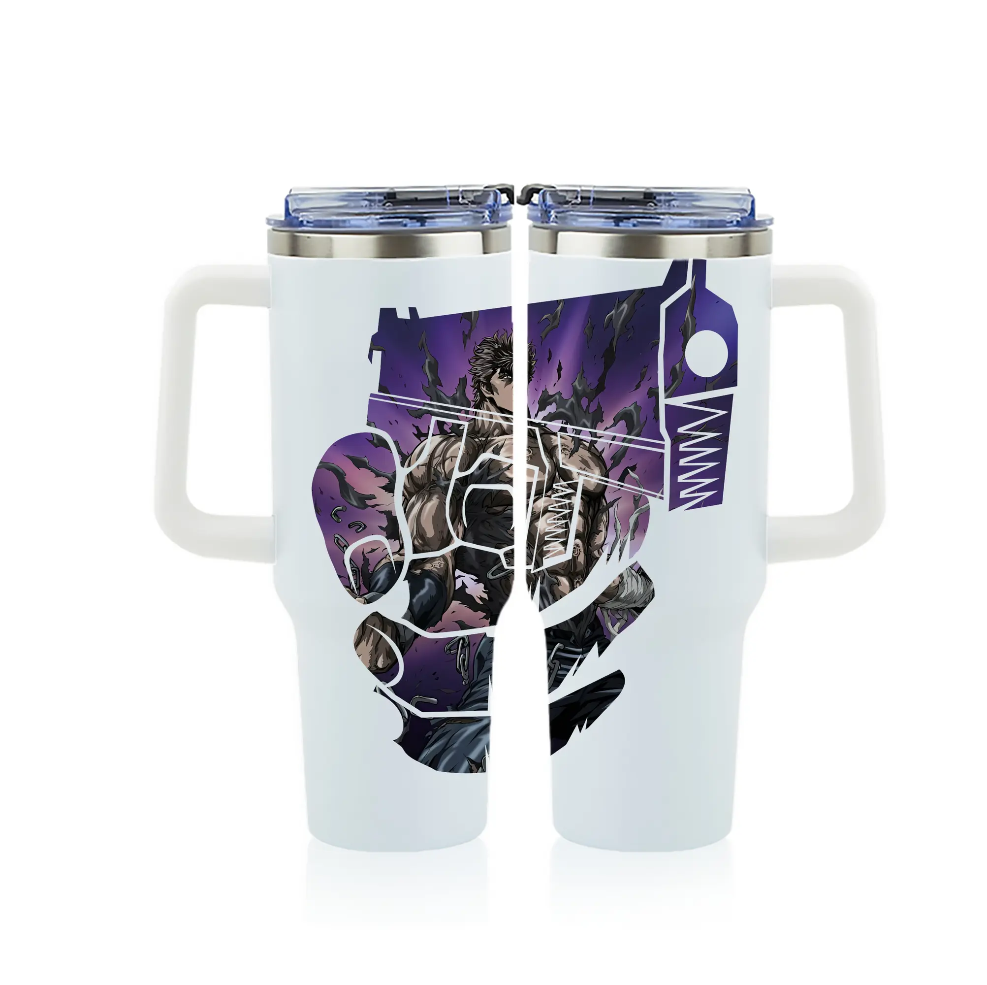 北斗の拳 グッズ,ケンシロウ - 1200mL フルプリント車用タンブラー ・ 304ステンレス 内側 ・ 201ステンレス 外側 ・ 保温 保冷 ・ 通勤 ドライブ アウトドア用