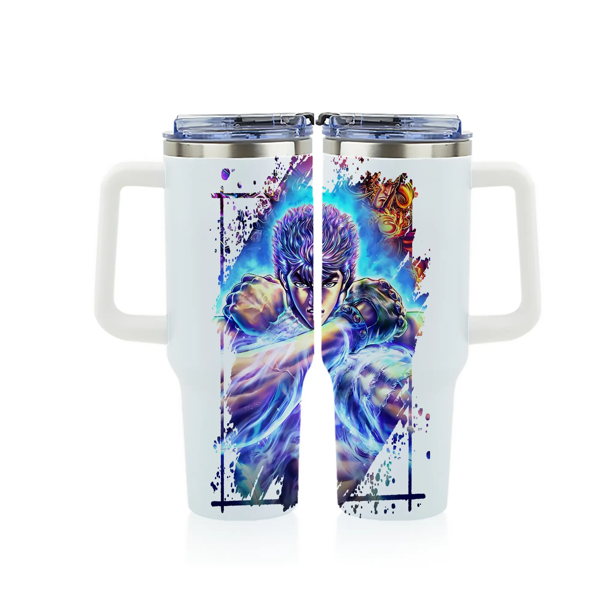 北斗の拳 グッズ,ケンシロウ - 1200mL フルプリント車用タンブラー ・ 304ステンレス 内側 ・ 201ステンレス 外側 ・ 保温 保冷 ・ 通勤 ドライブ アウトドア用