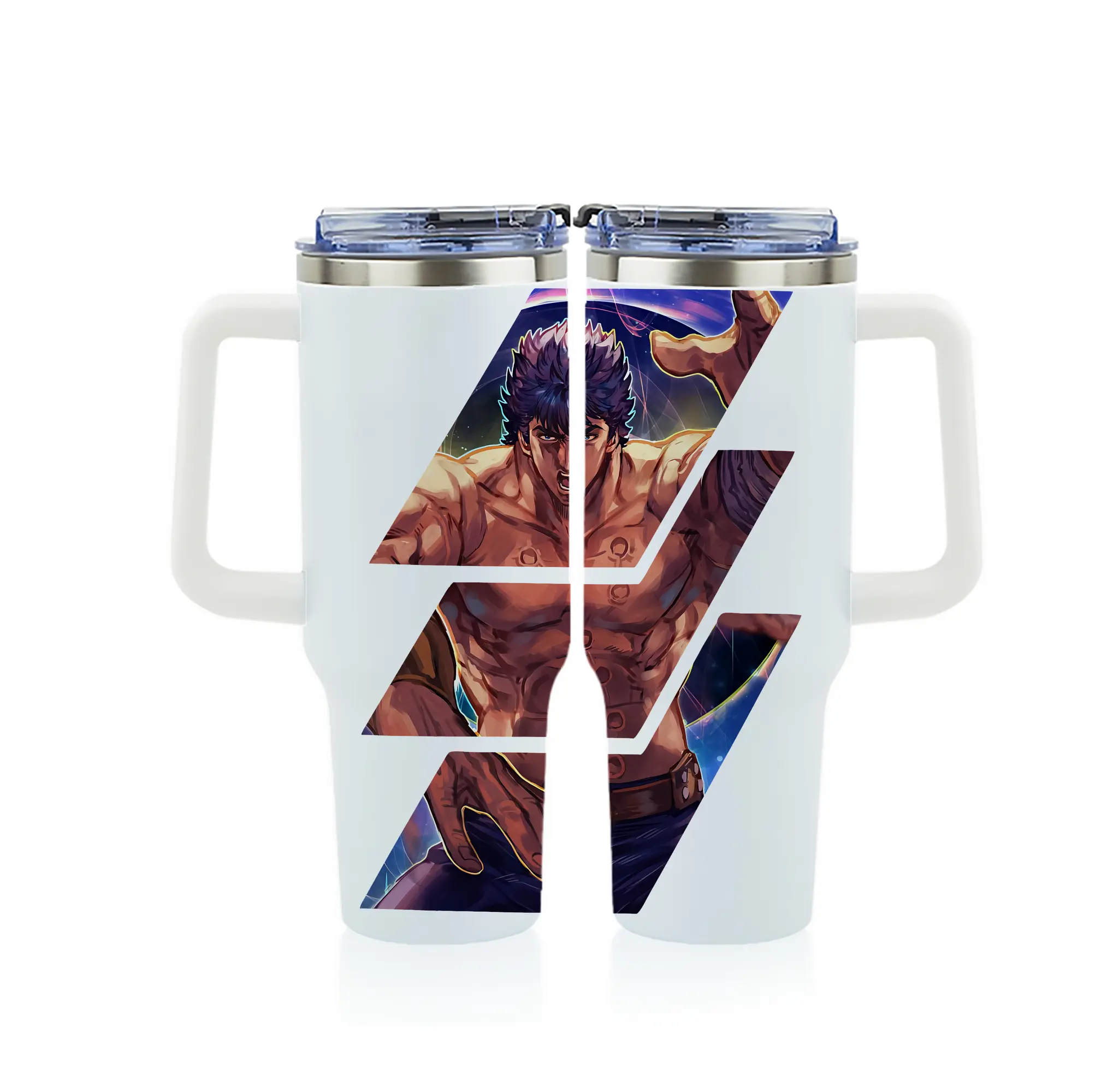 北斗の拳 グッズ,ケンシロウ - 1200mL フルプリント車用タンブラー ・ 304ステンレス 内側 ・ 201ステンレス 外側 ・ 保温 保冷 ・ 通勤 ドライブ アウトドア用