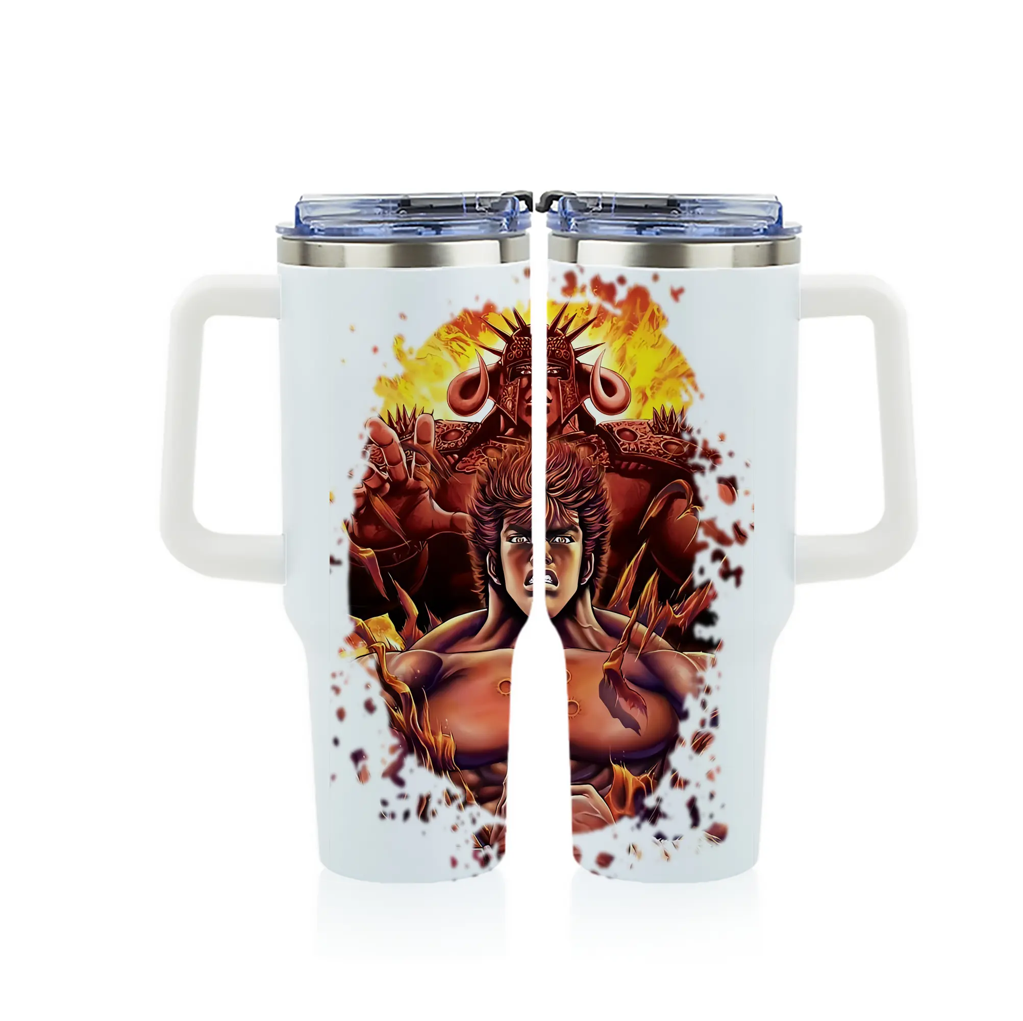 北斗の拳 グッズ,ケンシロウ - 1200mL フルプリント車用タンブラー ・ 304ステンレス 内側 ・ 201ステンレス 外側 ・ 保温 保冷 ・ 通勤 ドライブ アウトドア用