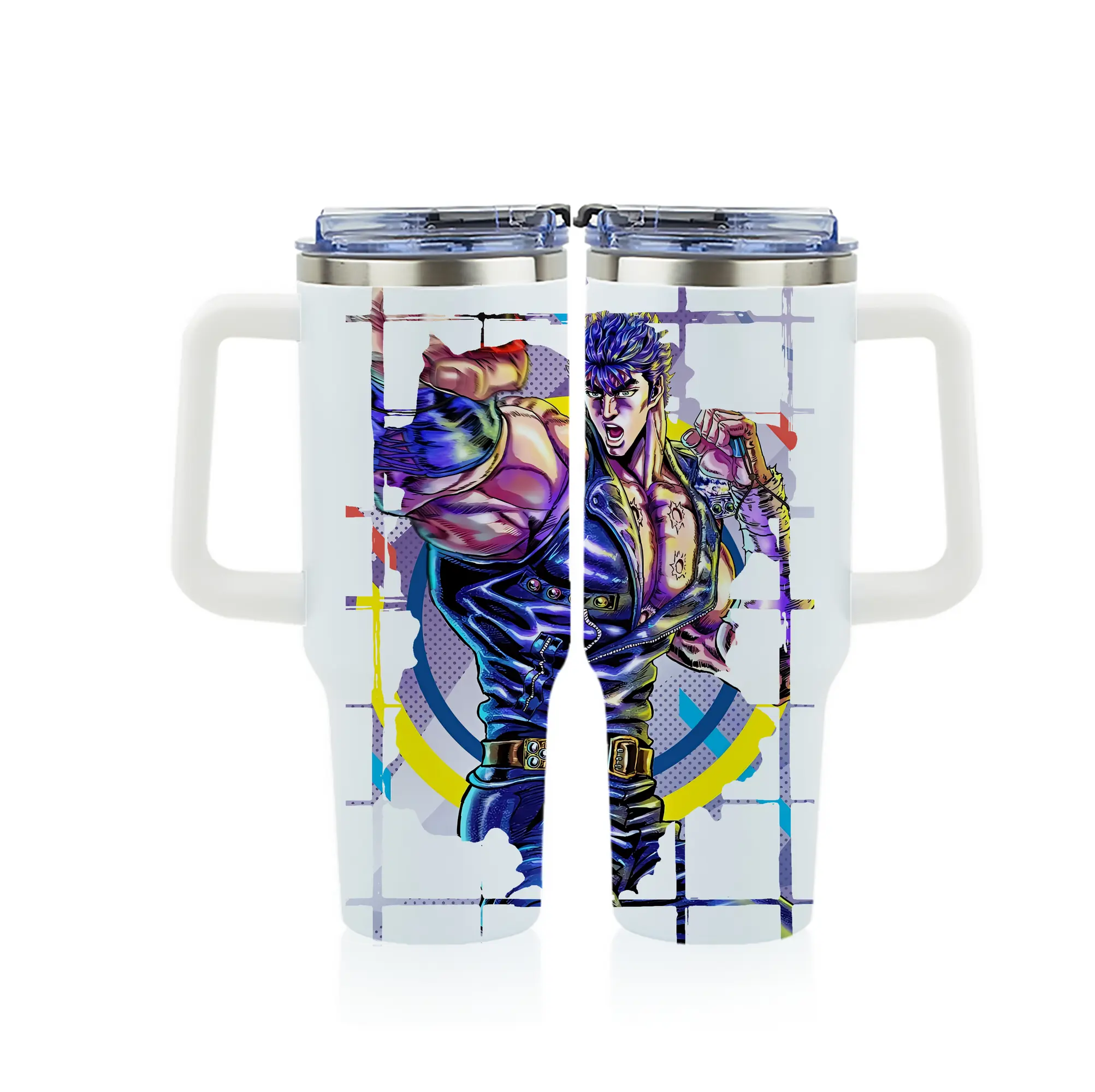 北斗の拳 グッズ,ケンシロウ - 1200mL フルプリント車用タンブラー ・ 304ステンレス 内側 ・ 201ステンレス 外側 ・ 保温 保冷 ・ 通勤 ドライブ アウトドア用