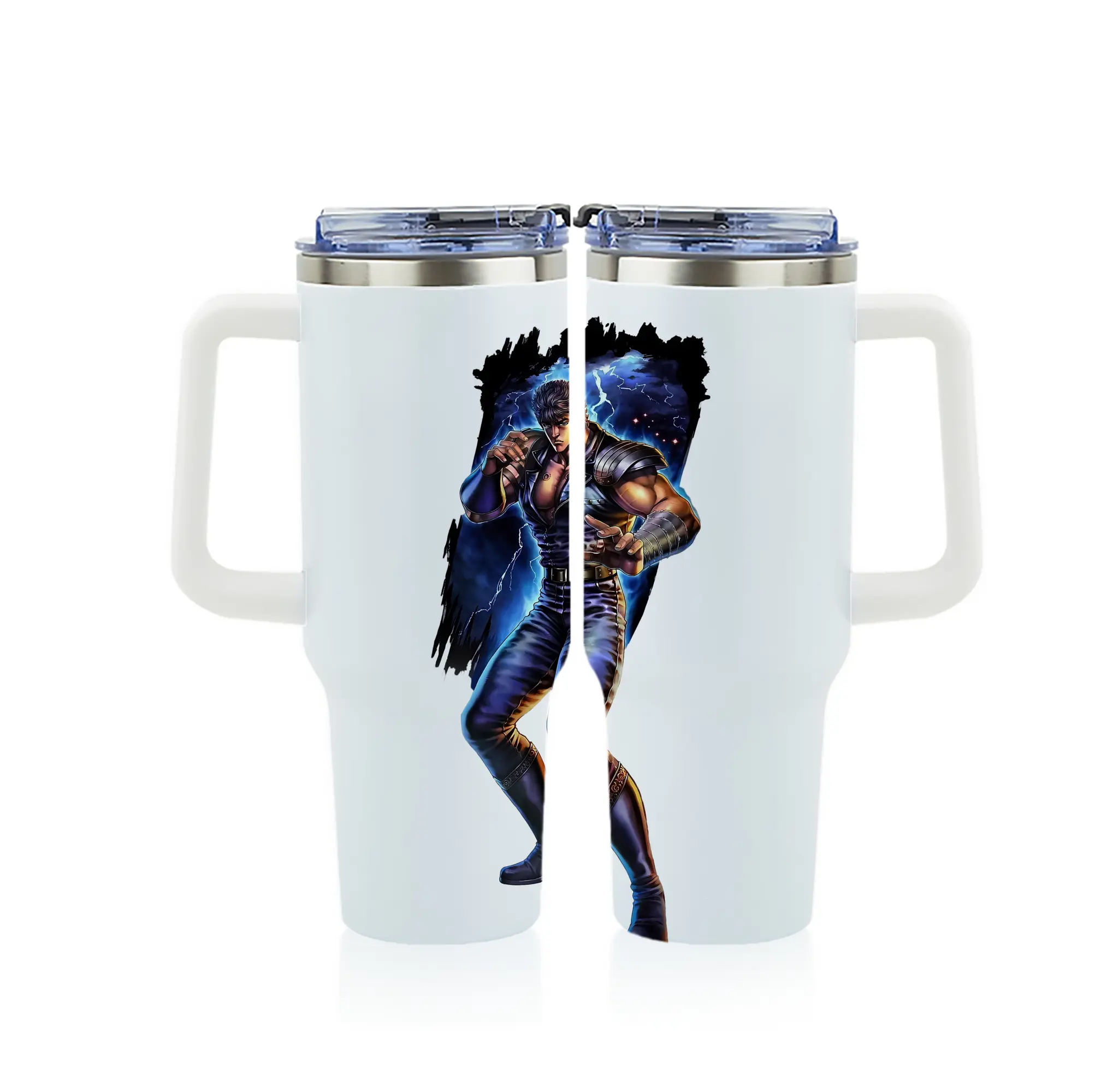 北斗の拳 グッズ,ケンシロウ - 1200mL フルプリント車用タンブラー ・ 304ステンレス 内側 ・ 201ステンレス 外側 ・ 保温 保冷 ・ 通勤 ドライブ アウトドア用