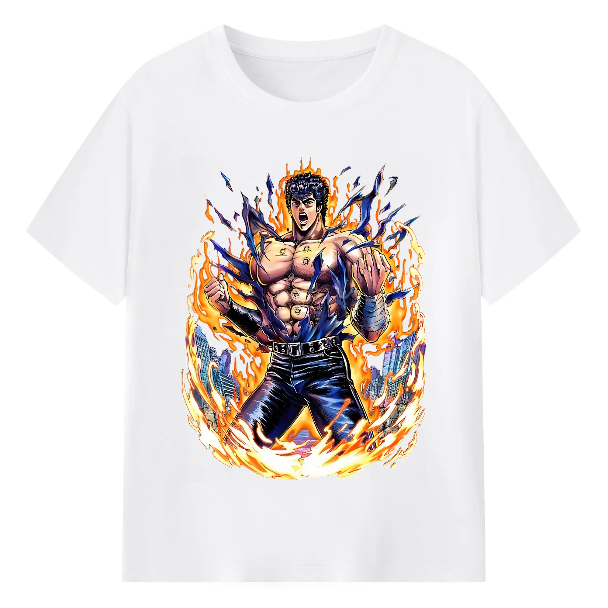 北斗の拳 グッズ,ケンシロウ - 綿100％ 半袖Tシャツ ・ フロントプリント ・ 快適 通気性 ・ 日常使い 散歩 スポーツ用