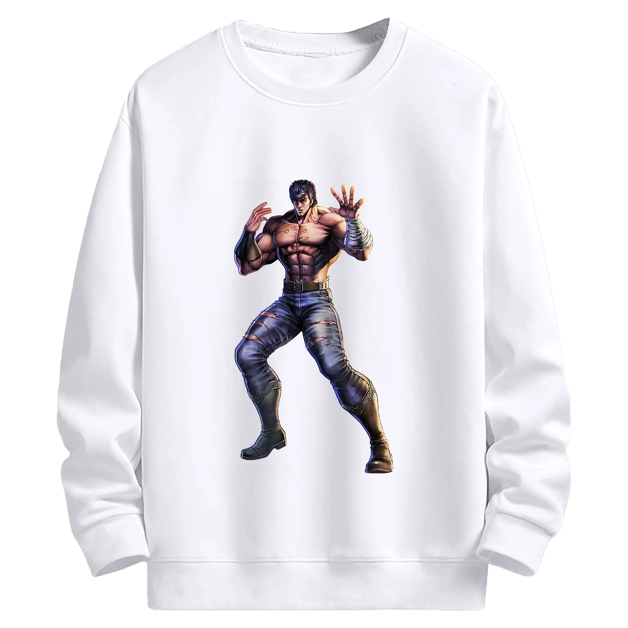 北斗の拳 グッズ,ケンシロウ - 高品質 クルーネック スウェット ・ コットン59％ ポリエステル41％ ・ ユニセックス 長袖 トレーナー ・ カジュアル デイリー スポーツ 散歩用