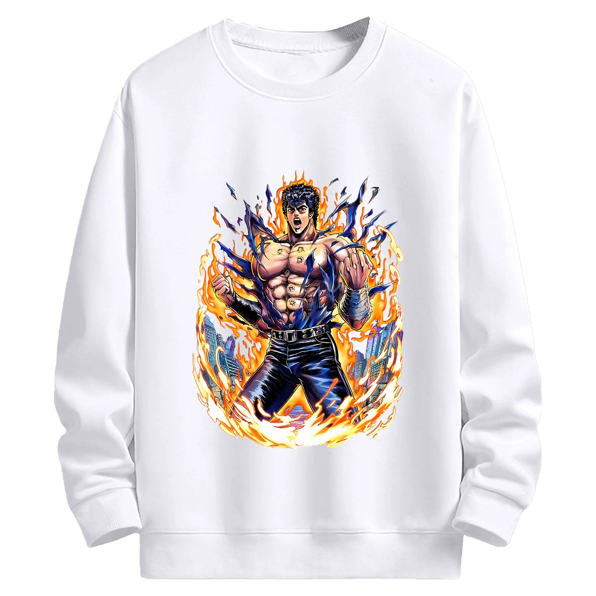 北斗の拳 グッズ,ケンシロウ - 高品質 クルーネック スウェット ・ コットン59％ ポリエステル41％ ・ ユニセックス 長袖 トレーナー ・ カジュアル デイリー スポーツ 散歩用