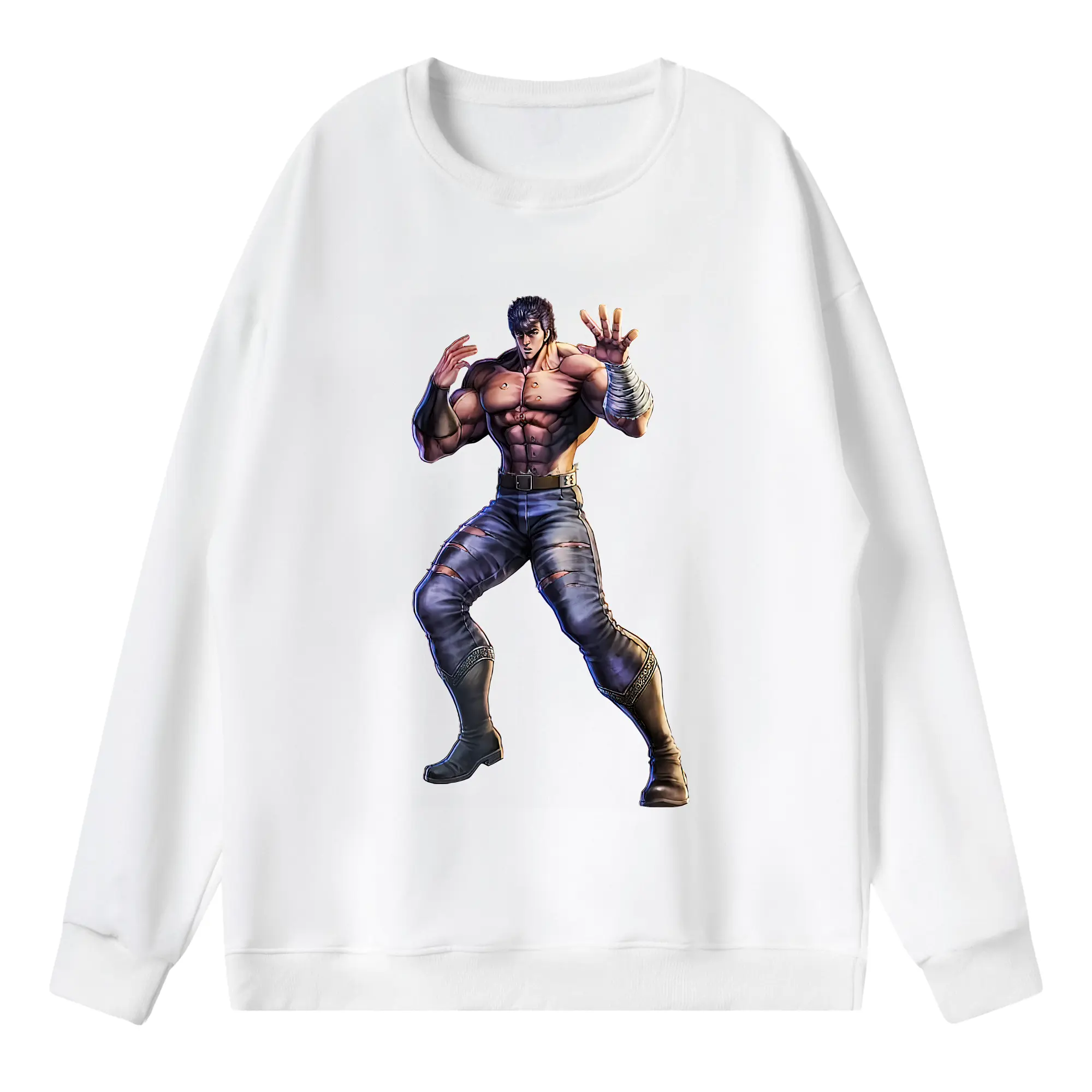 北斗の拳 グッズ,ケンシロウ - 薄手 クルーネック スウェット 裏毛260g · ポリエステル 春秋向け カジュアル 男女兼用 · トレーナー デイリー スポーツ 散歩に最適