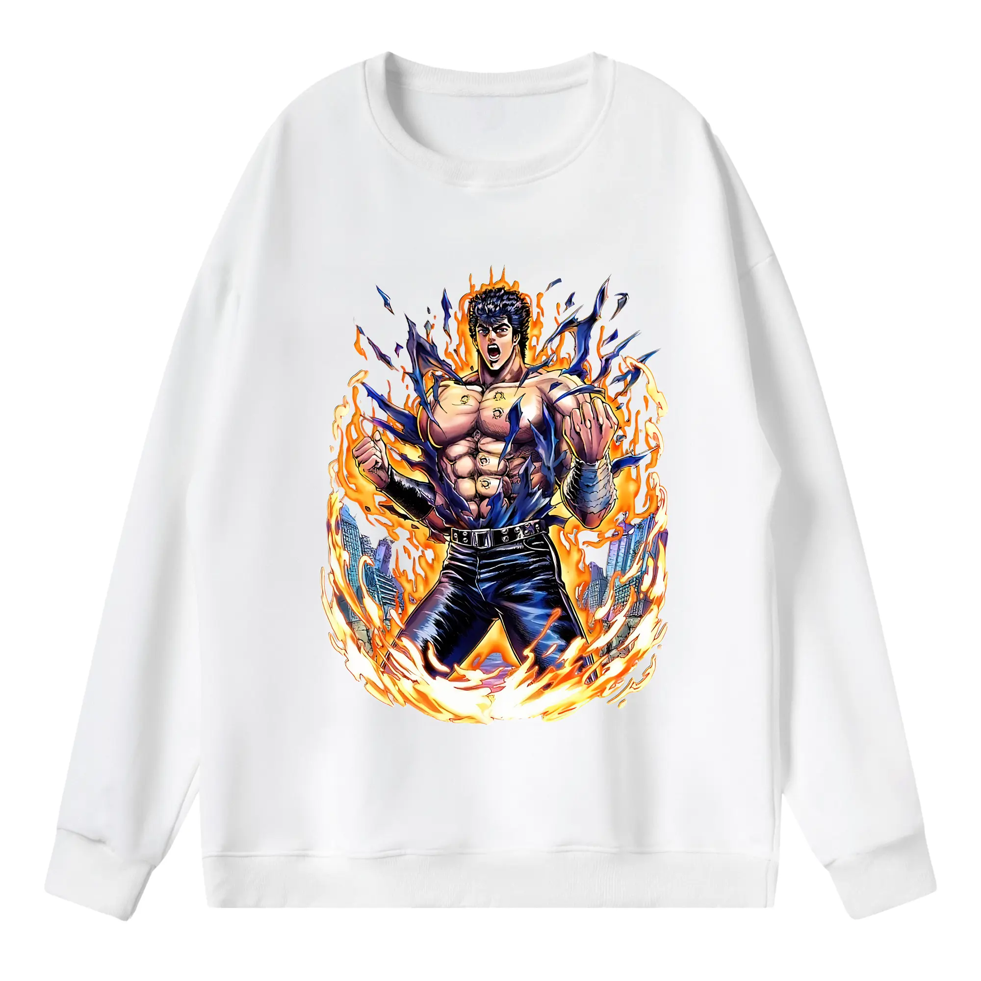 北斗の拳 グッズ,ケンシロウ - 薄手 クルーネック スウェット 裏毛260g · ポリエステル 春秋向け カジュアル 男女兼用 · トレーナー デイリー スポーツ 散歩に最適