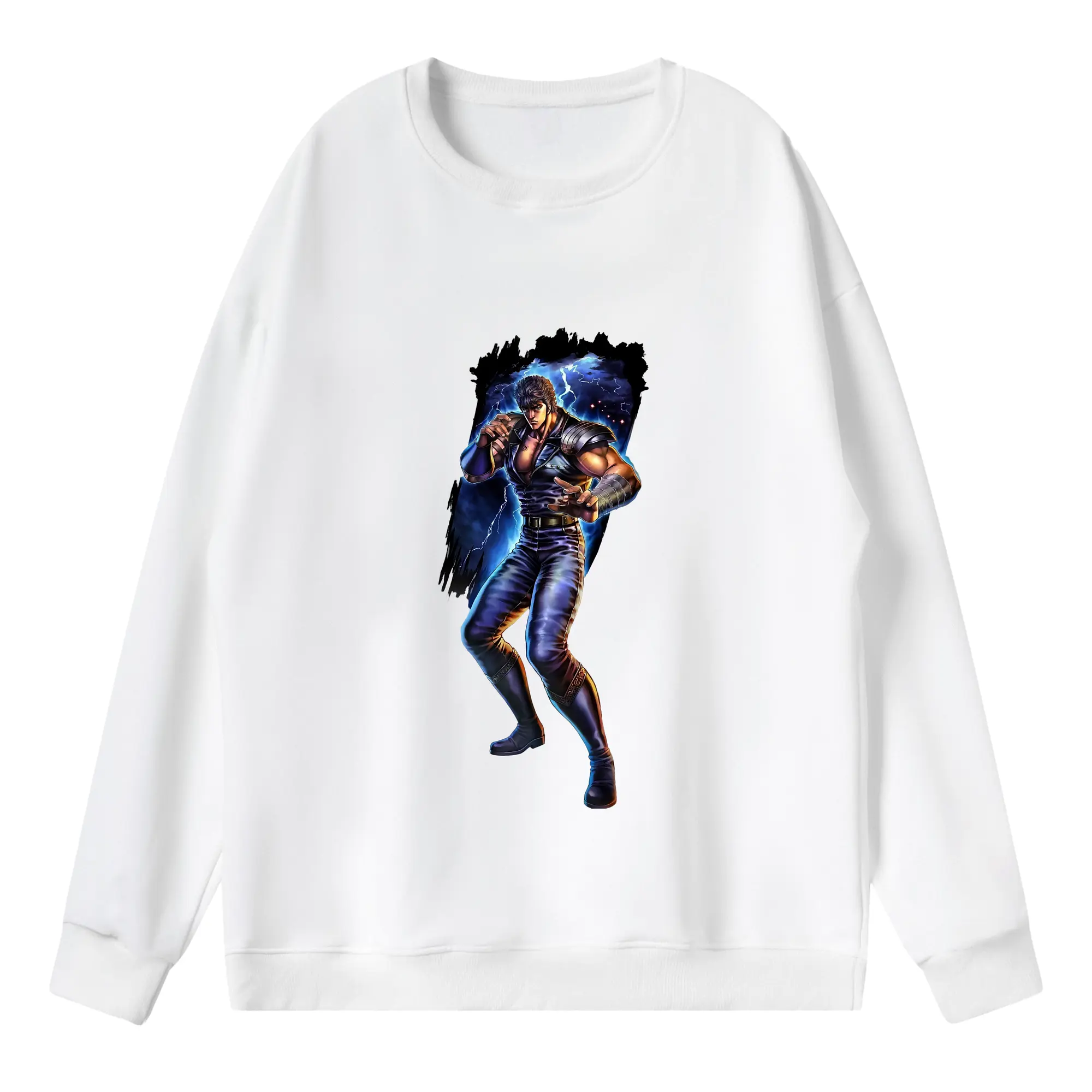 北斗の拳 グッズ,ケンシロウ - 薄手 クルーネック スウェット 裏毛260g · ポリエステル 春秋向け カジュアル 男女兼用 · トレーナー デイリー スポーツ 散歩に最適