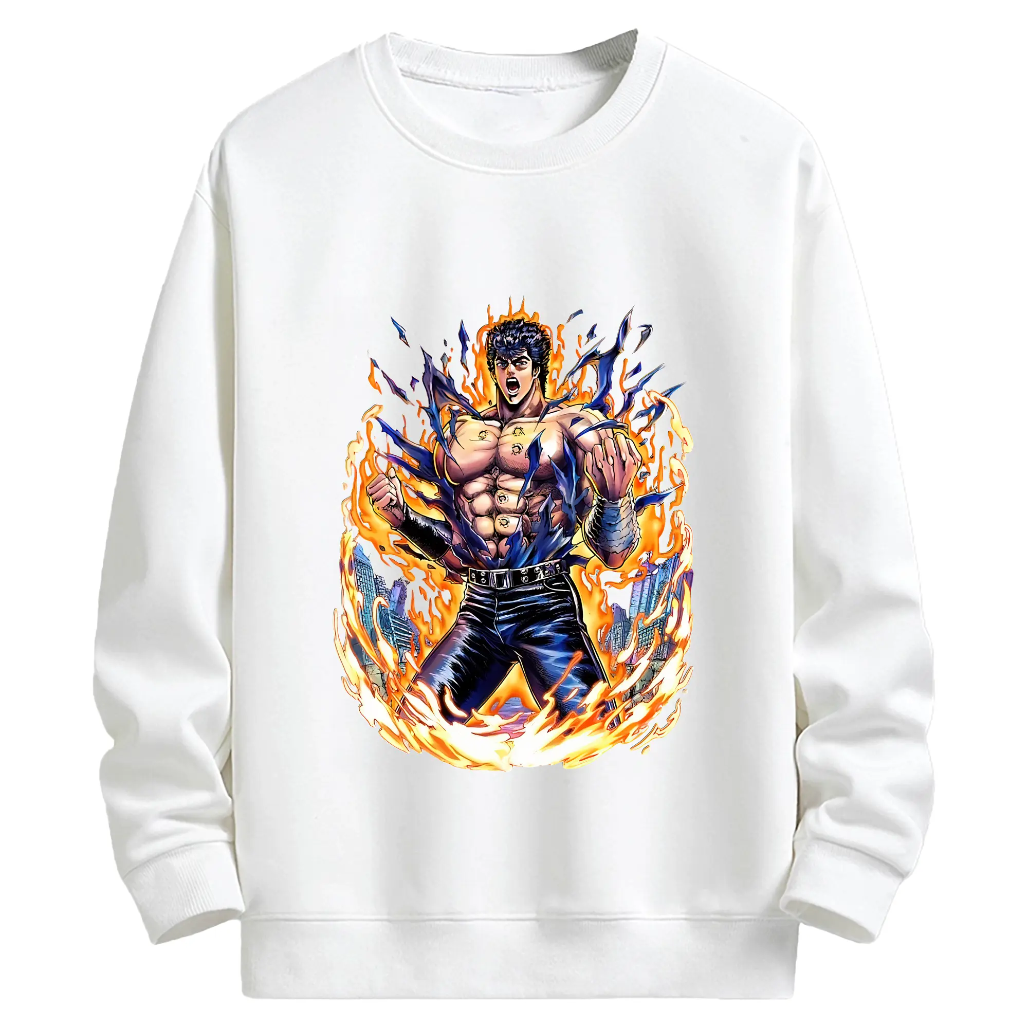 北斗の拳 グッズ,ケンシロウ - キッズ クルーネックスウェットシャツ ・ フロントプリント ・ 綿80％ ポリエステル20％ ・ 快適 通学 スポーツ 日常使い お散歩用