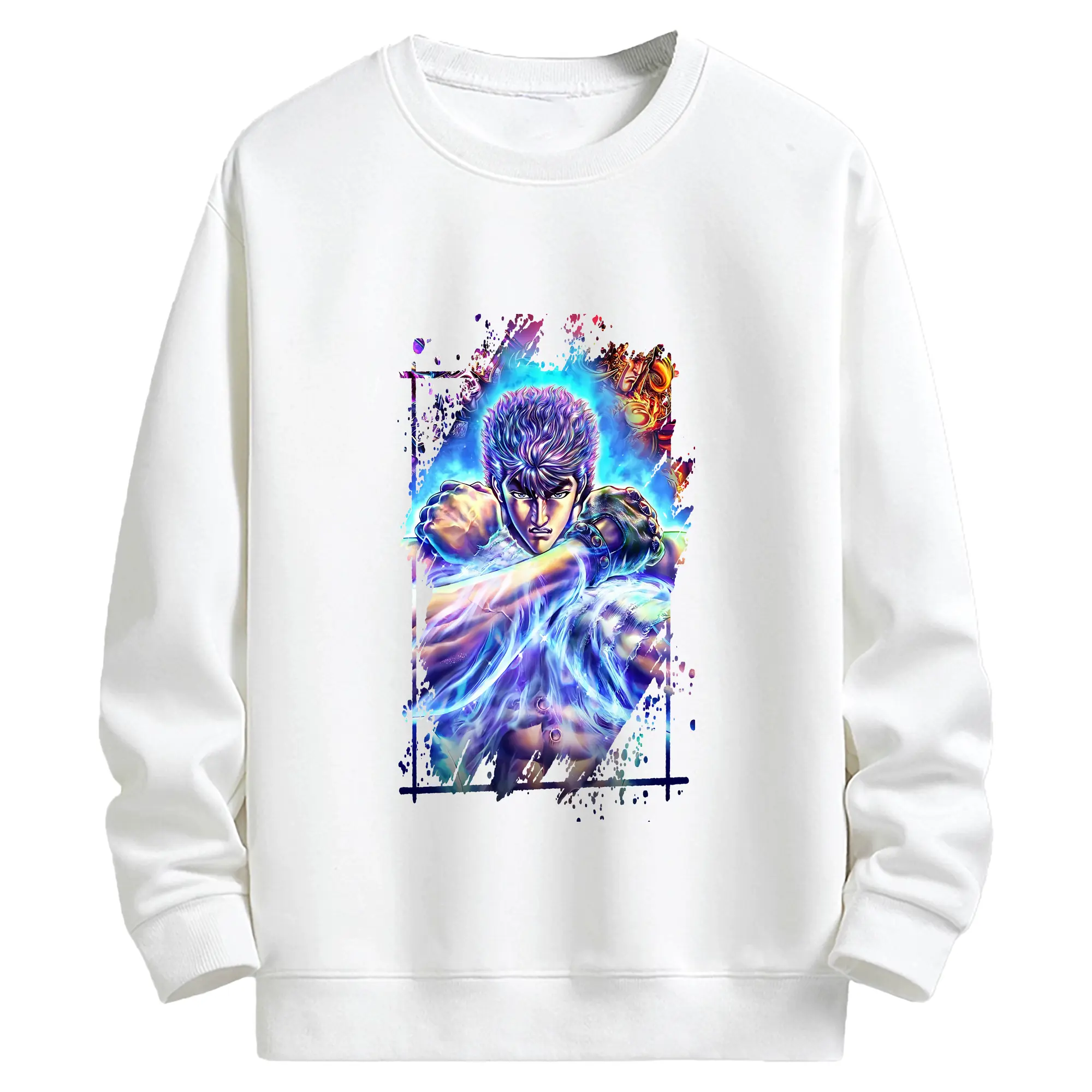 北斗の拳 グッズ,ケンシロウ - キッズ クルーネックスウェットシャツ ・ フロントプリント ・ 綿80％ ポリエステル20％ ・ 快適 通学 スポーツ 日常使い お散歩用