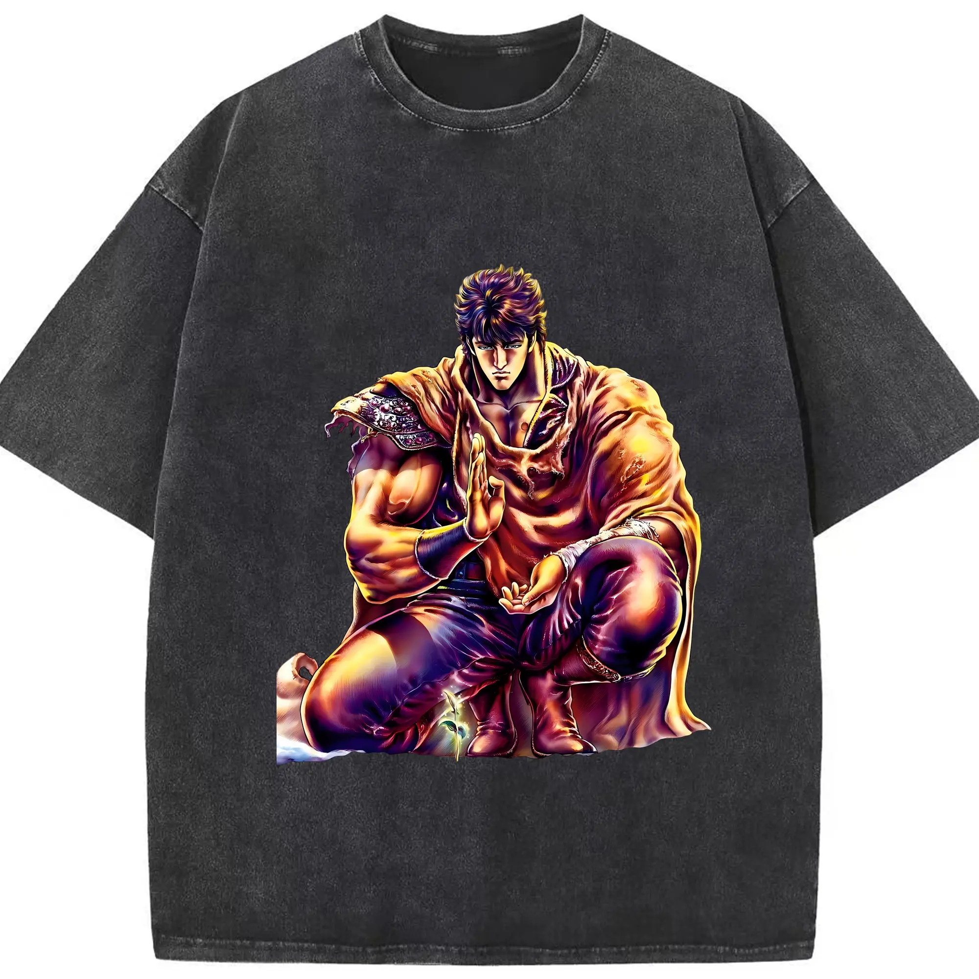 北斗の拳 グッズ,ケンシロウ - 綿100％ ヴィンテージ風 半袖Tシャツ ・ フロントプリント ・ 柔らか肌触り ・ 通気性 快適 ・ スポーツ カジュアル 外出用