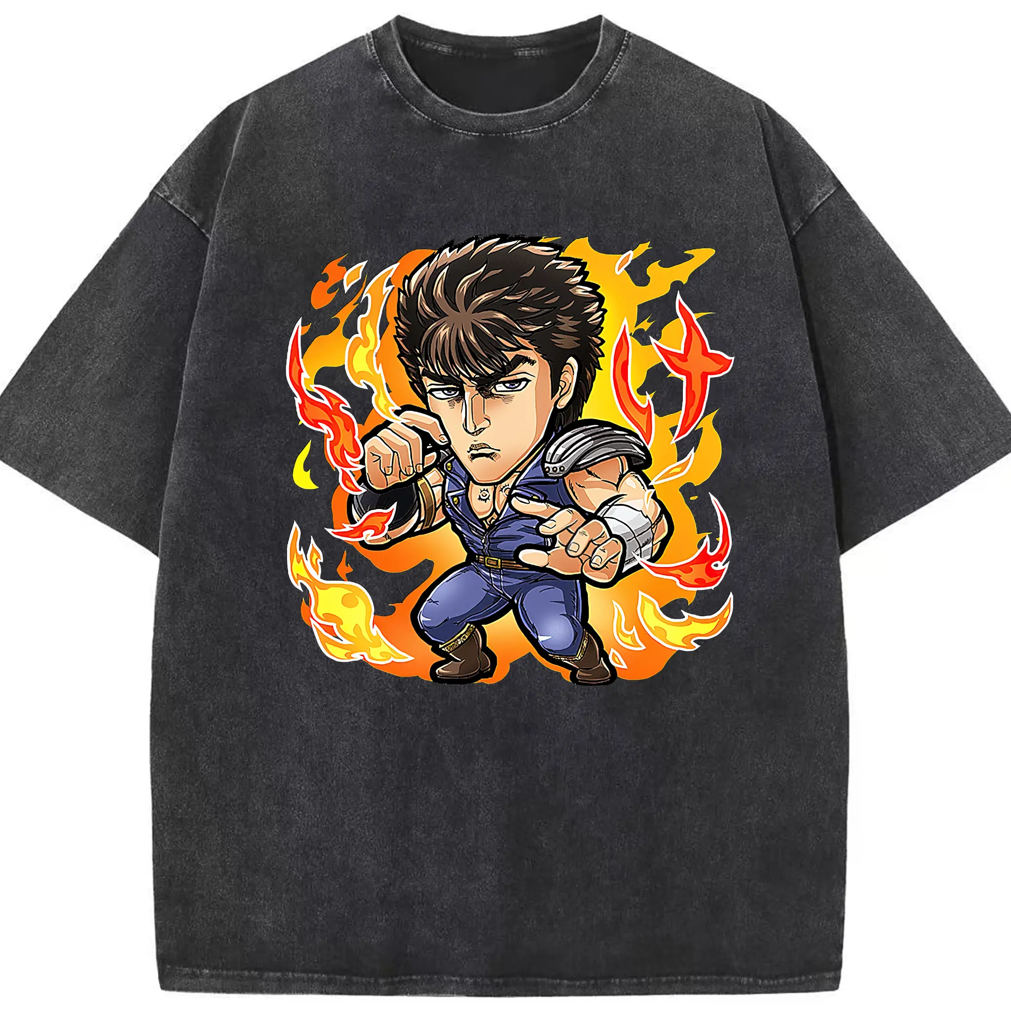 北斗の拳 グッズ,ケンシロウ - 綿100％ ヴィンテージ風 半袖Tシャツ ・ フロントプリント ・ 柔らか肌触り ・ 通気性 快適 ・ スポーツ カジュアル 外出用