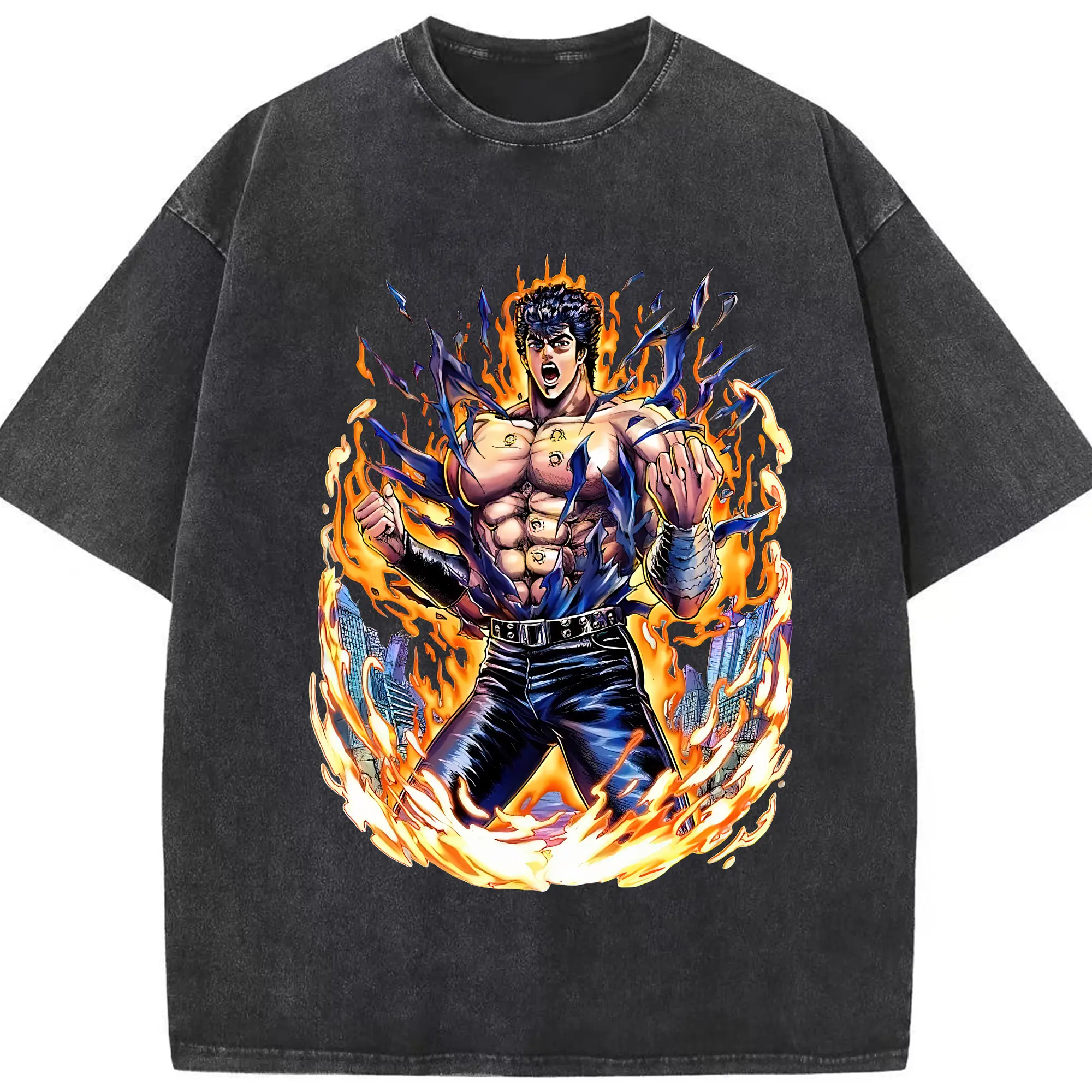 北斗の拳 グッズ,ケンシロウ - 綿100％ ヴィンテージ風 半袖Tシャツ ・ フロントプリント ・ 柔らか肌触り ・ 通気性 快適 ・ スポーツ カジュアル 外出用