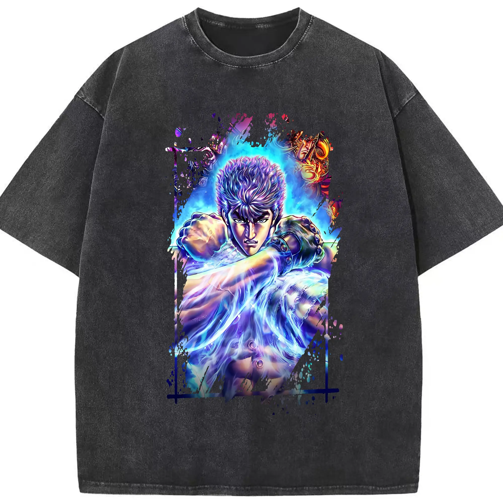 北斗の拳 グッズ,ケンシロウ - 綿100％ ヴィンテージ風 半袖Tシャツ ・ フロントプリント ・ 柔らか肌触り ・ 通気性 快適 ・ スポーツ カジュアル 外出用