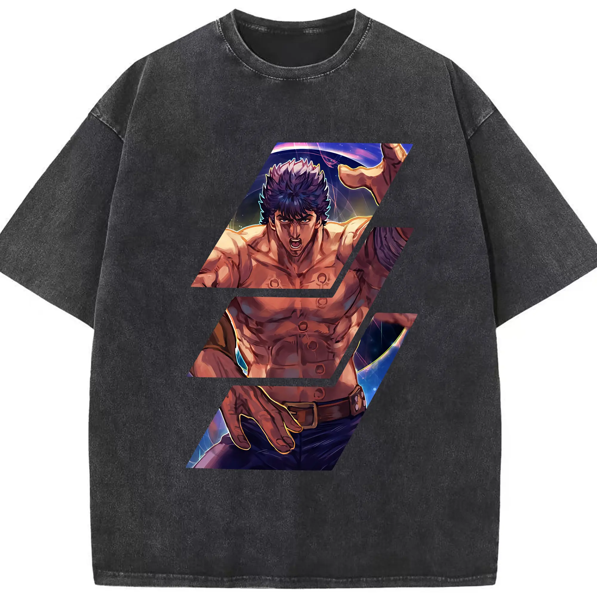 北斗の拳 グッズ,ケンシロウ - 綿100％ ヴィンテージ風 半袖Tシャツ ・ フロントプリント ・ 柔らか肌触り ・ 通気性 快適 ・ スポーツ カジュアル 外出用