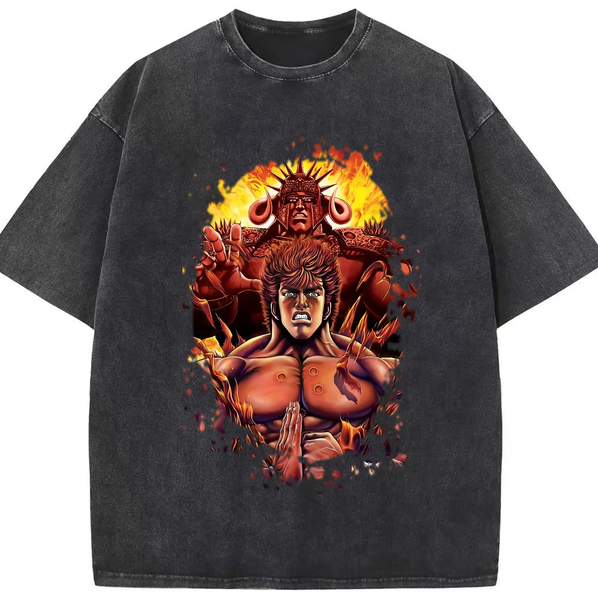 北斗の拳 グッズ,ケンシロウ - 綿100％ ヴィンテージ風 半袖Tシャツ ・ フロントプリント ・ 柔らか肌触り ・ 通気性 快適 ・ スポーツ カジュアル 外出用