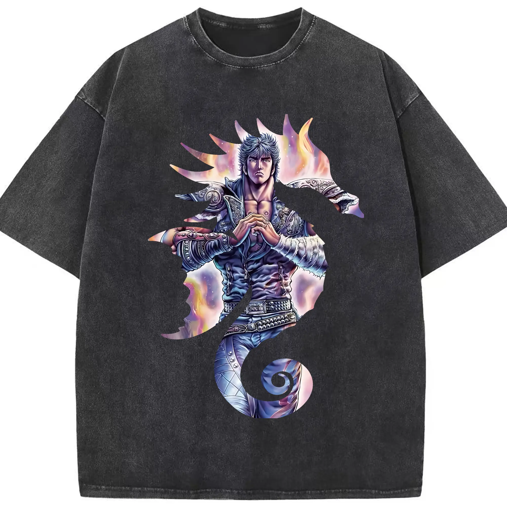 北斗の拳 グッズ,ケンシロウ - 綿100％ ヴィンテージ風 半袖Tシャツ ・ フロントプリント ・ 柔らか肌触り ・ 通気性 快適 ・ スポーツ カジュアル 外出用