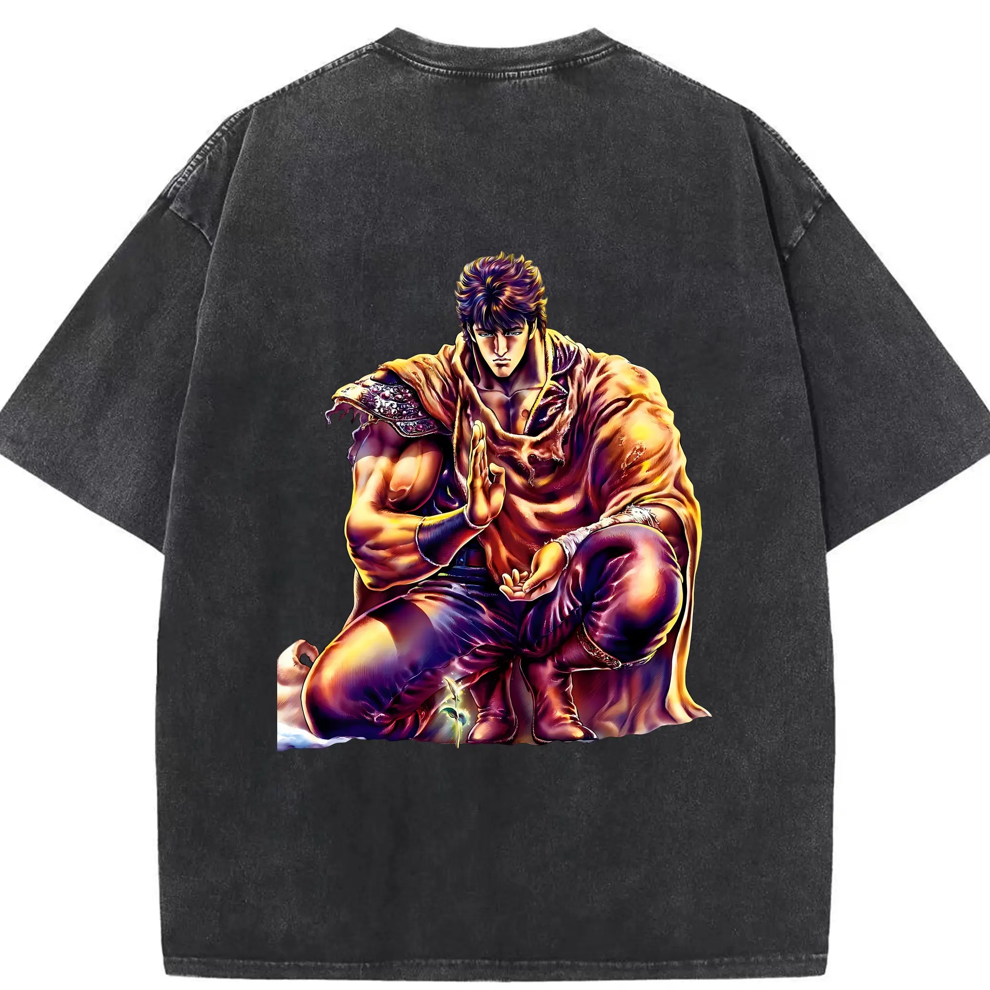 北斗の拳 グッズ,ケンシロウ - 綿100％ ヴィンテージ風 半袖Tシャツ ・ 背面プリント ・ 柔らか肌触り ・ 通気性 快適 ・ スポーツ カジュアル 外出用