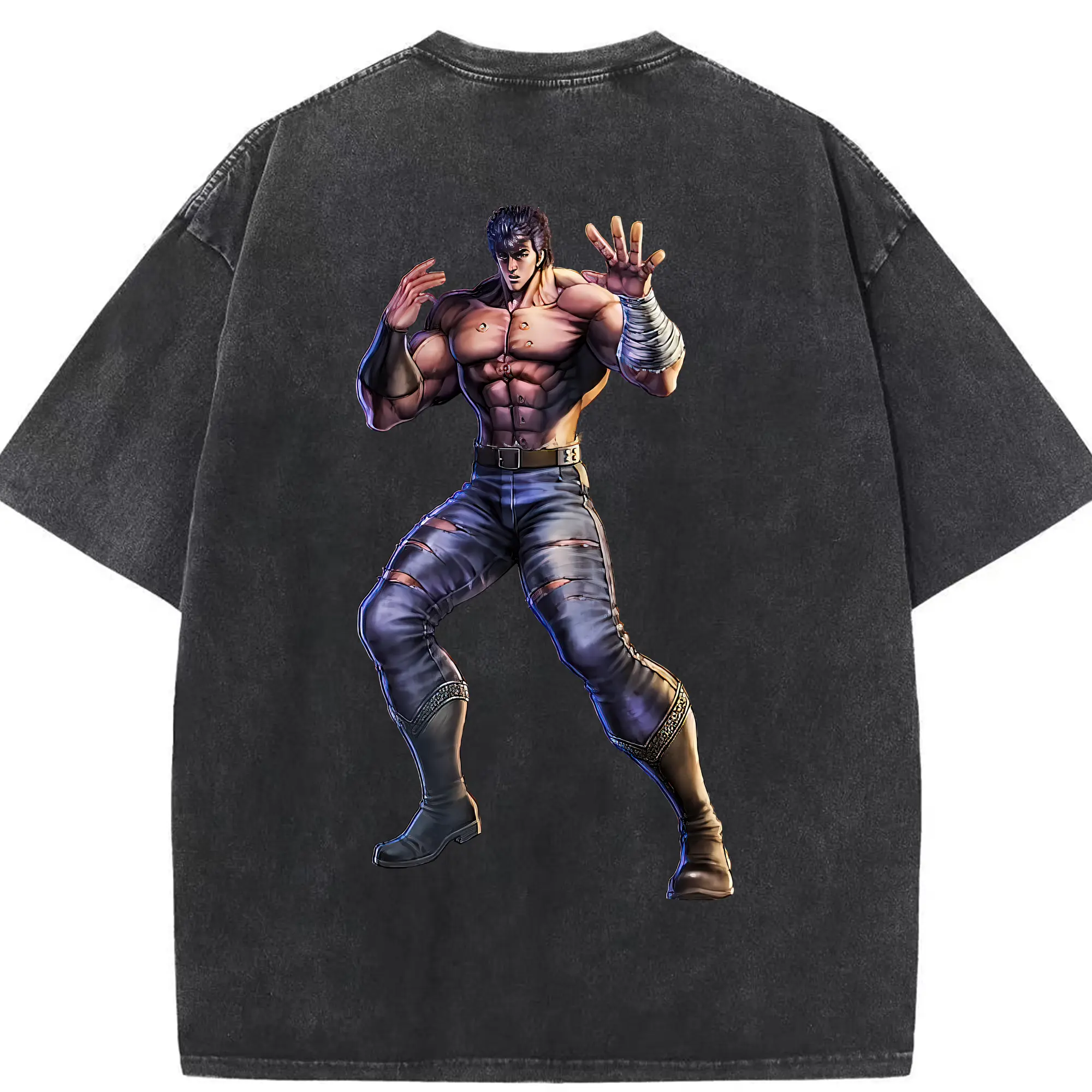 北斗の拳 グッズ,ケンシロウ - 綿100％ ヴィンテージ風 半袖Tシャツ ・ 背面プリント ・ 柔らか肌触り ・ 通気性 快適 ・ スポーツ カジュアル 外出用