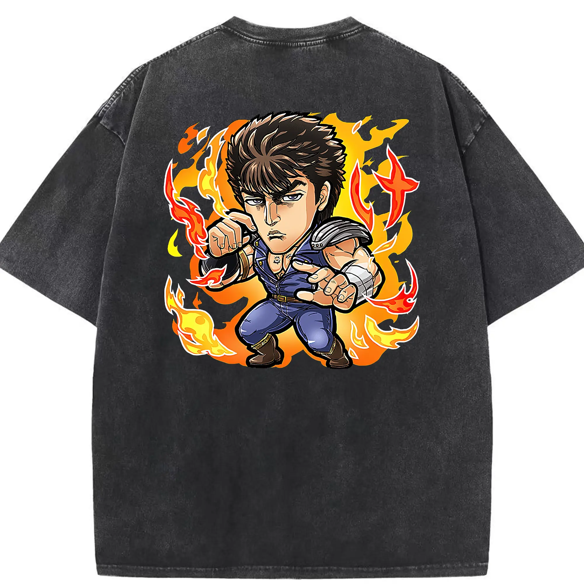 北斗の拳 グッズ,ケンシロウ - 綿100％ ヴィンテージ風 半袖Tシャツ ・ 背面プリント ・ 柔らか肌触り ・ 通気性 快適 ・ スポーツ カジュアル 外出用