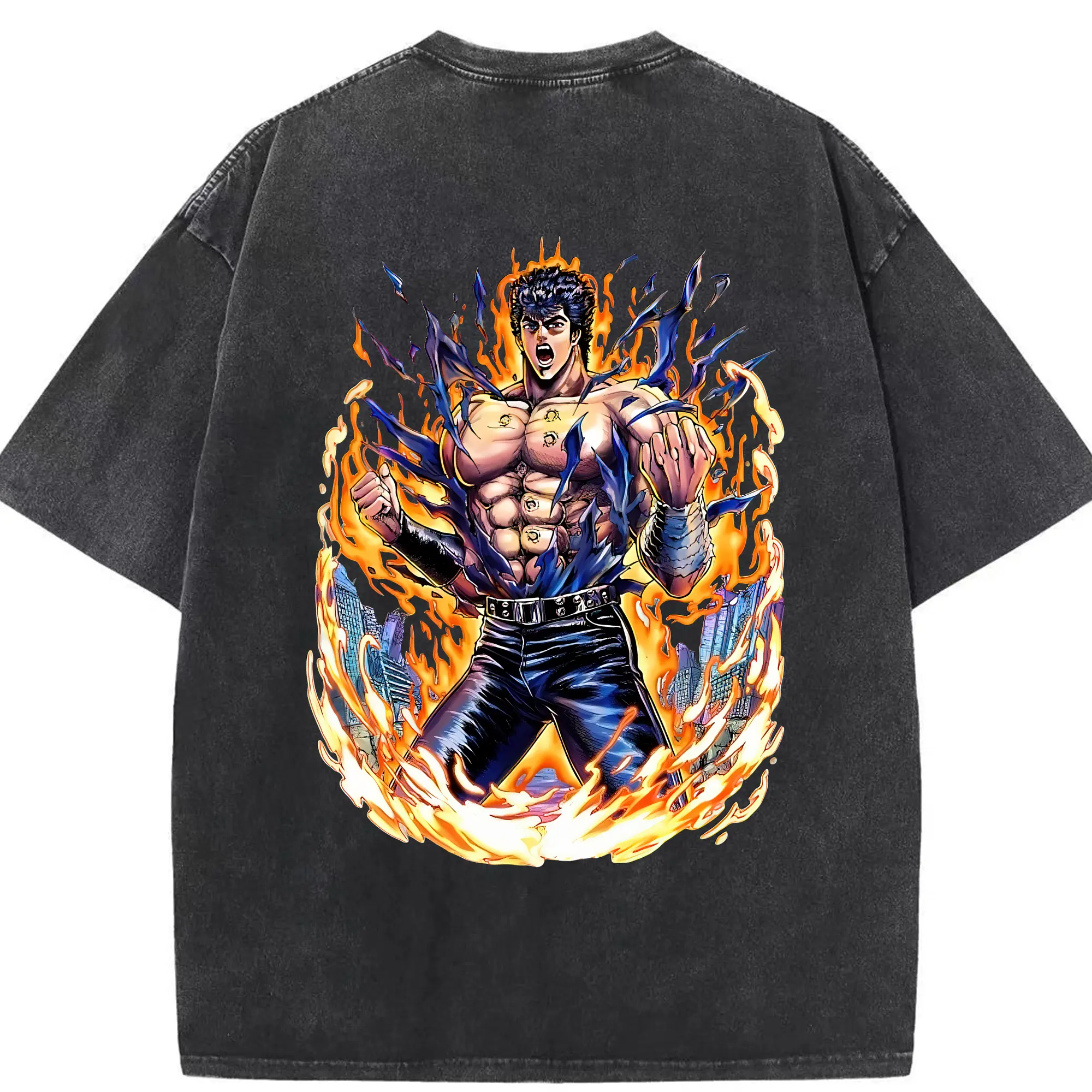 北斗の拳 グッズ,ケンシロウ - 綿100％ ヴィンテージ風 半袖Tシャツ ・ 背面プリント ・ 柔らか肌触り ・ 通気性 快適 ・ スポーツ カジュアル 外出用