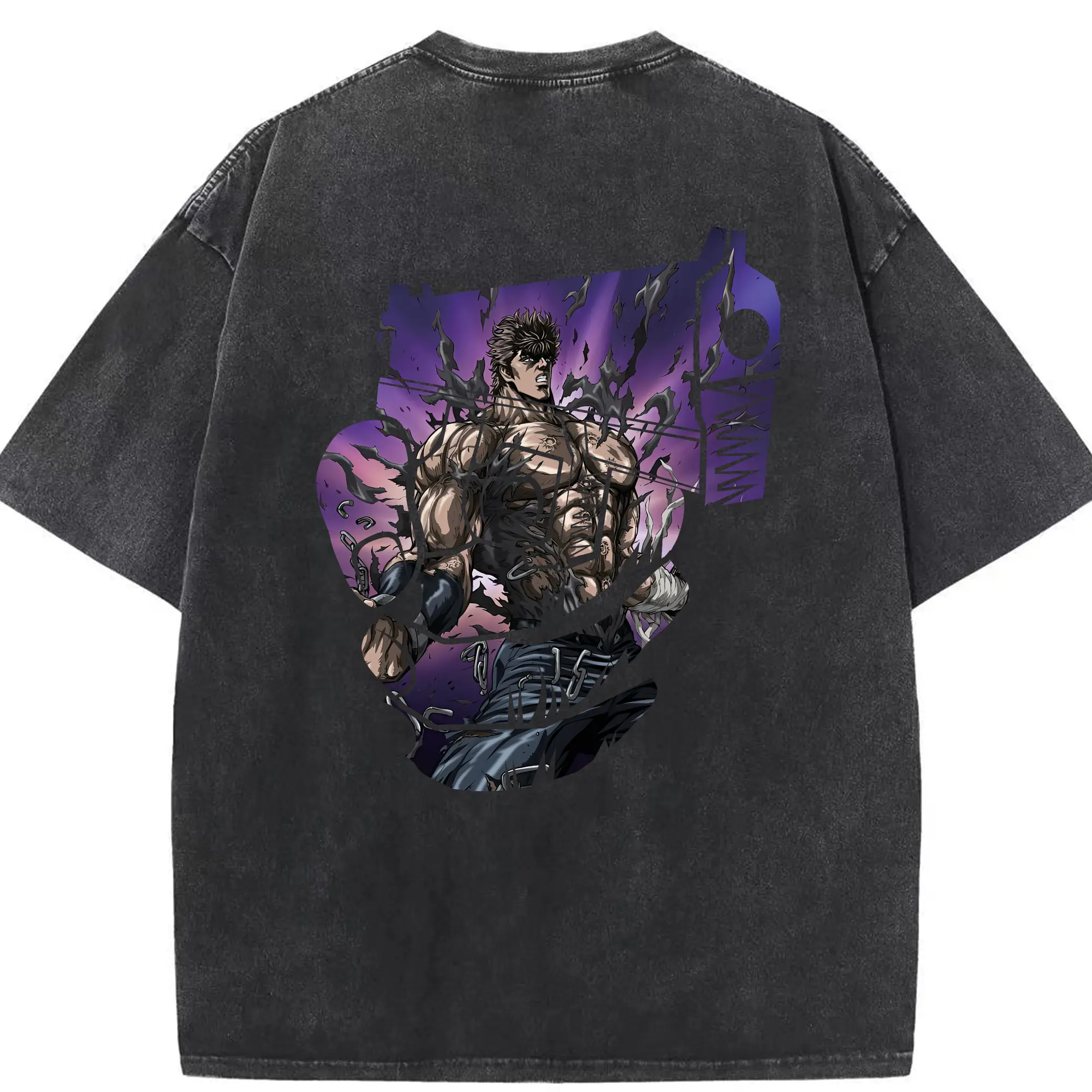 北斗の拳 グッズ,ケンシロウ - 綿100％ ヴィンテージ風 半袖Tシャツ ・ 背面プリント ・ 柔らか肌触り ・ 通気性 快適 ・ スポーツ カジュアル 外出用