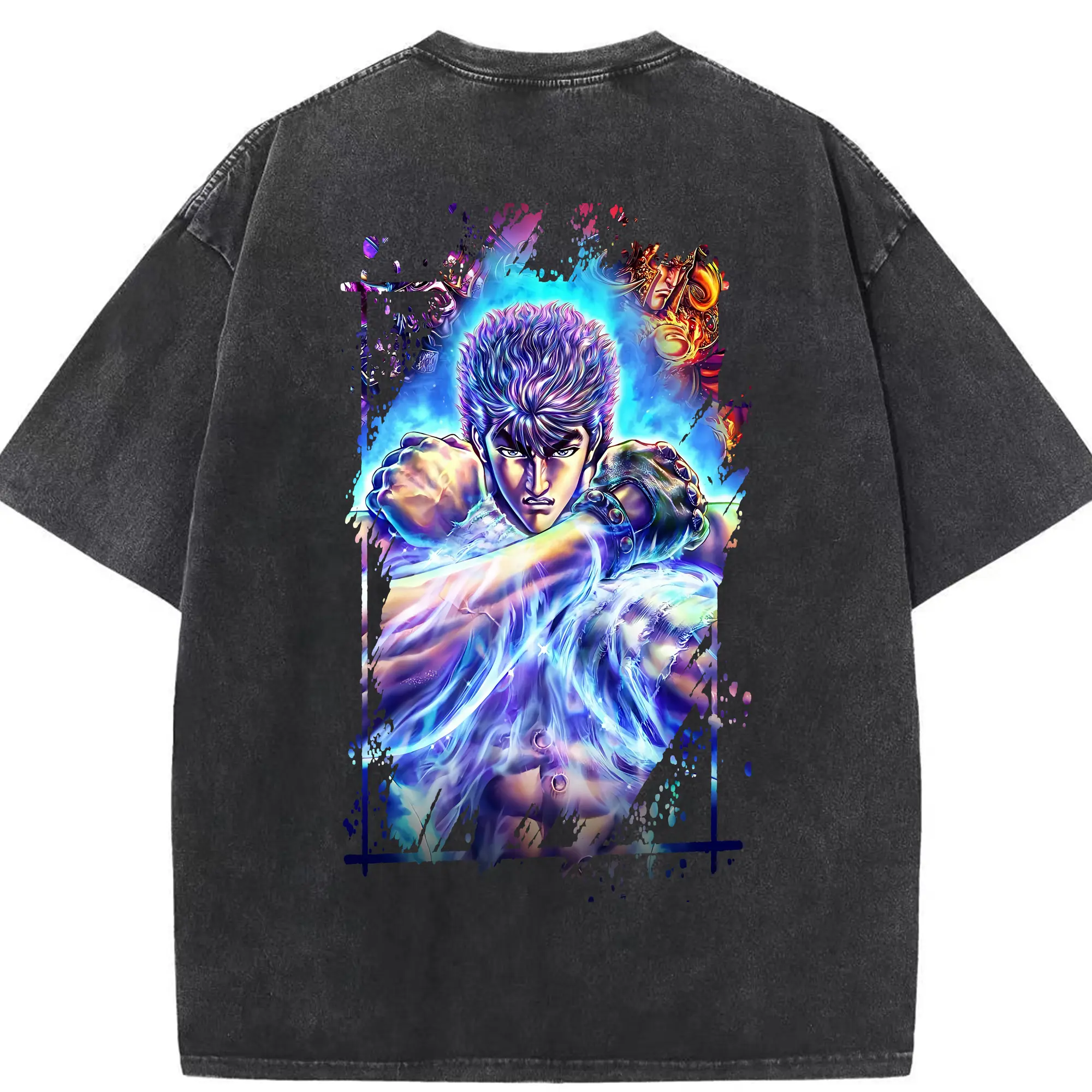 北斗の拳 グッズ,ケンシロウ - 綿100％ ヴィンテージ風 半袖Tシャツ ・ 背面プリント ・ 柔らか肌触り ・ 通気性 快適 ・ スポーツ カジュアル 外出用