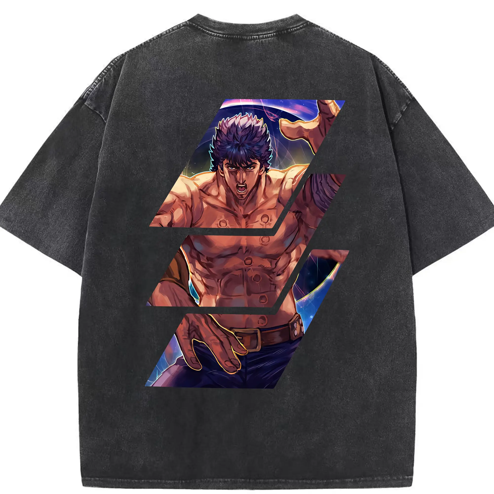 北斗の拳 グッズ,ケンシロウ - 綿100％ ヴィンテージ風 半袖Tシャツ ・ 背面プリント ・ 柔らか肌触り ・ 通気性 快適 ・ スポーツ カジュアル 外出用