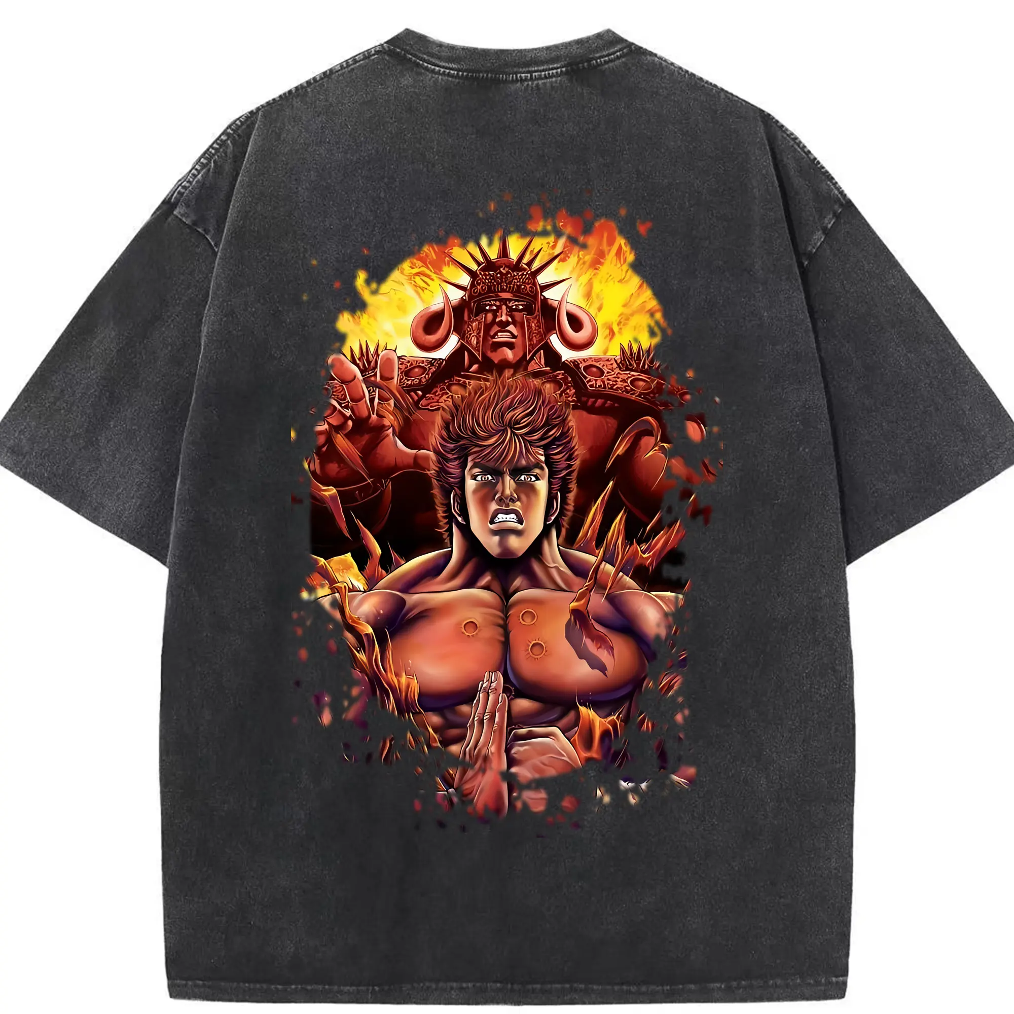 北斗の拳 グッズ,ケンシロウ - 綿100％ ヴィンテージ風 半袖Tシャツ ・ 背面プリント ・ 柔らか肌触り ・ 通気性 快適 ・ スポーツ カジュアル 外出用