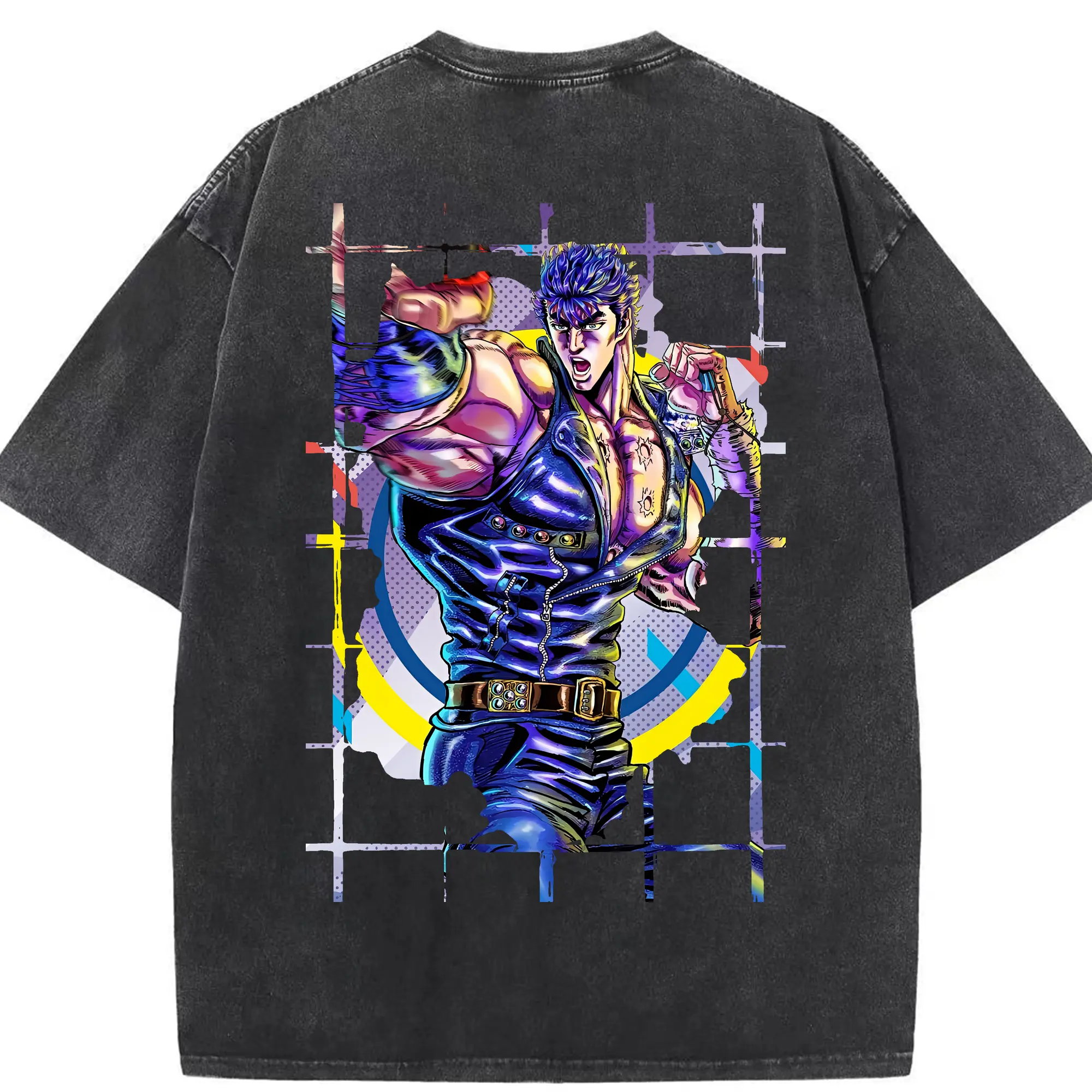 北斗の拳 グッズ,ケンシロウ - 綿100％ ヴィンテージ風 半袖Tシャツ ・ 背面プリント ・ 柔らか肌触り ・ 通気性 快適 ・ スポーツ カジュアル 外出用