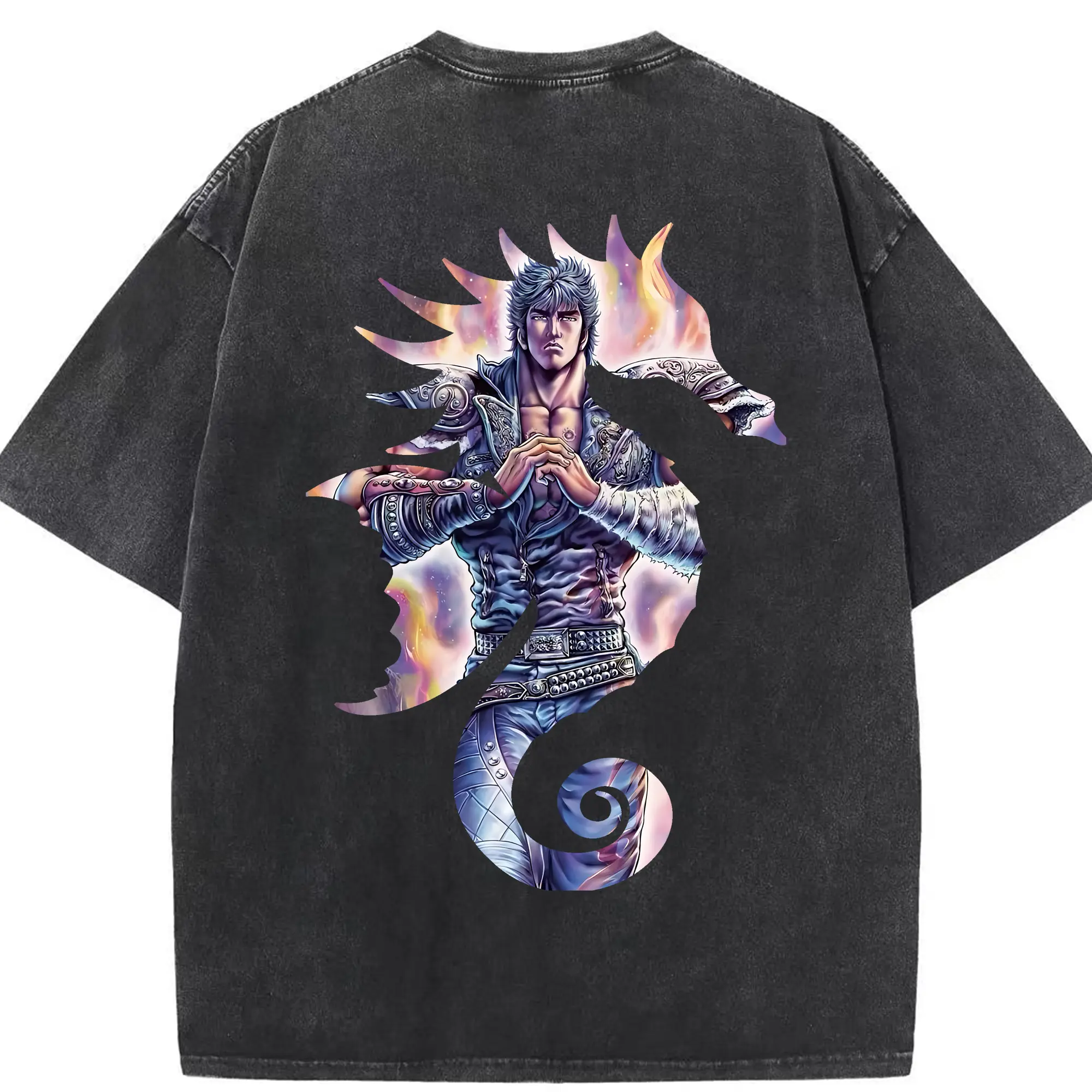 北斗の拳 グッズ,ケンシロウ - 綿100％ ヴィンテージ風 半袖Tシャツ ・ 背面プリント ・ 柔らか肌触り ・ 通気性 快適 ・ スポーツ カジュアル 外出用